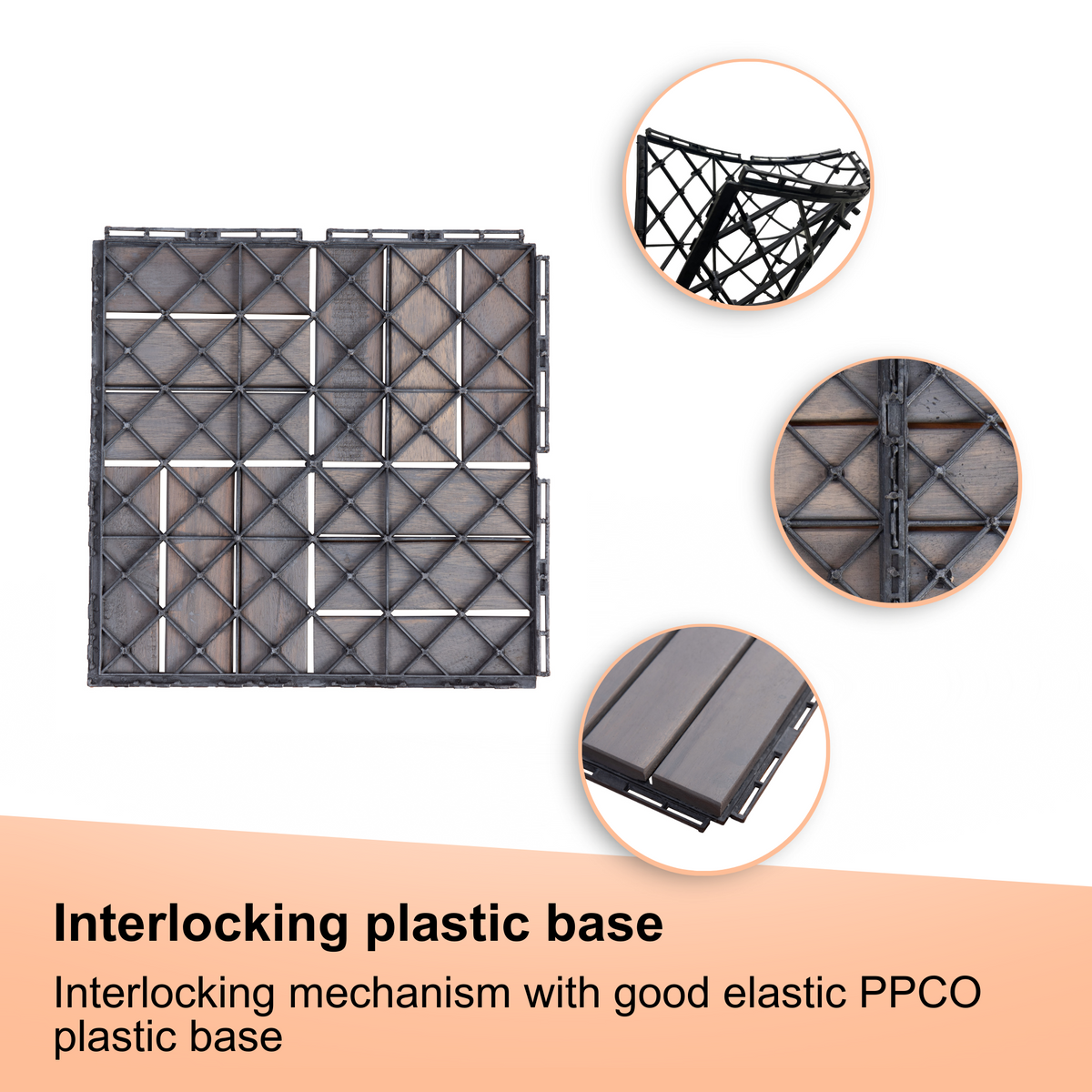 30 PCS Interlocking Deck Tiles Checker Pattern, 12" x 12" Square Light Gray Acacia Hardwood Outdoor Flooring for Patio, Bancony, Pool Side,...