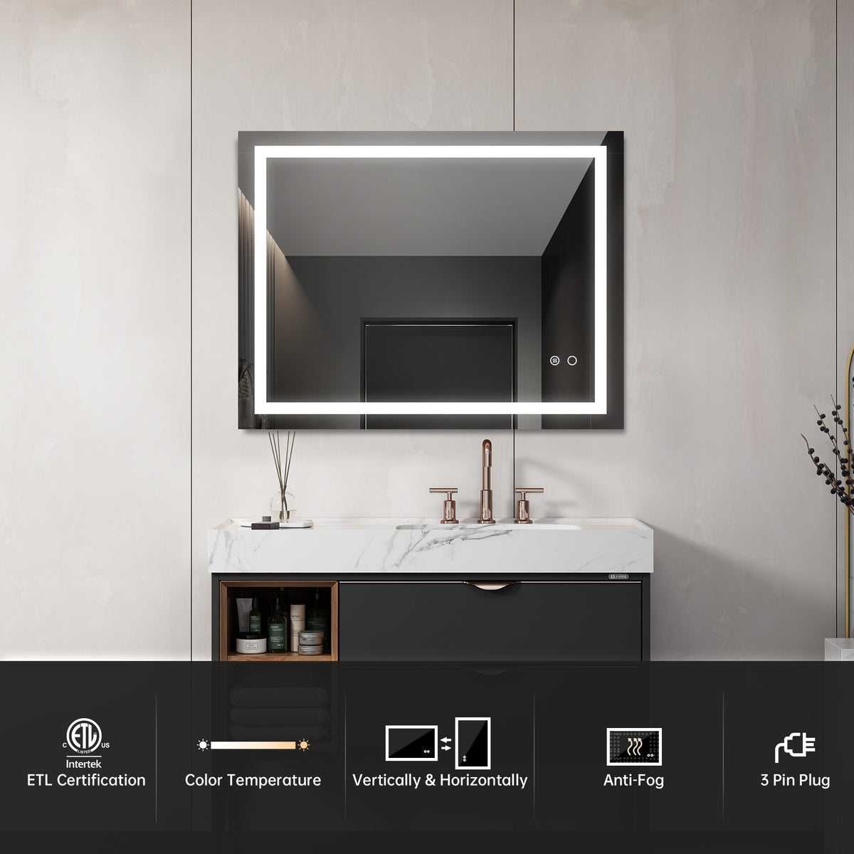 Tacmodo LED Lighted Bathroom Wall Mounted Mirror with High Lumen Anti-Fog Separately Control Dimmer Function