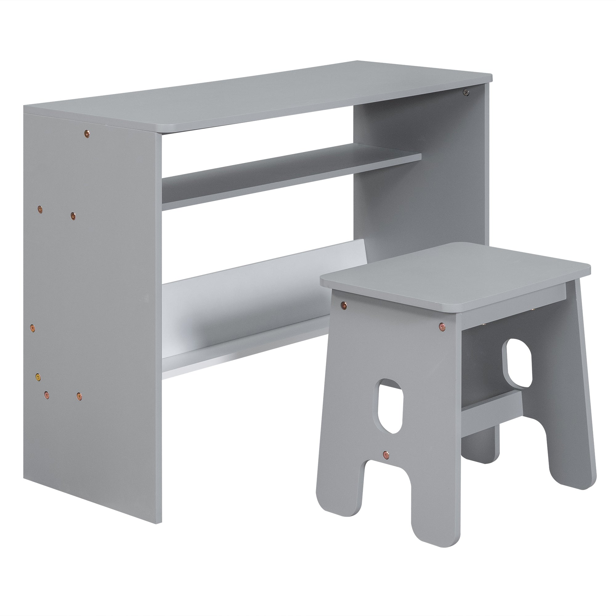 Wood Twin Size Platform Bed with 2 Drawers and 1 Chair&Desk Set, Gray+White(Expected Arrival Time: 11.22)