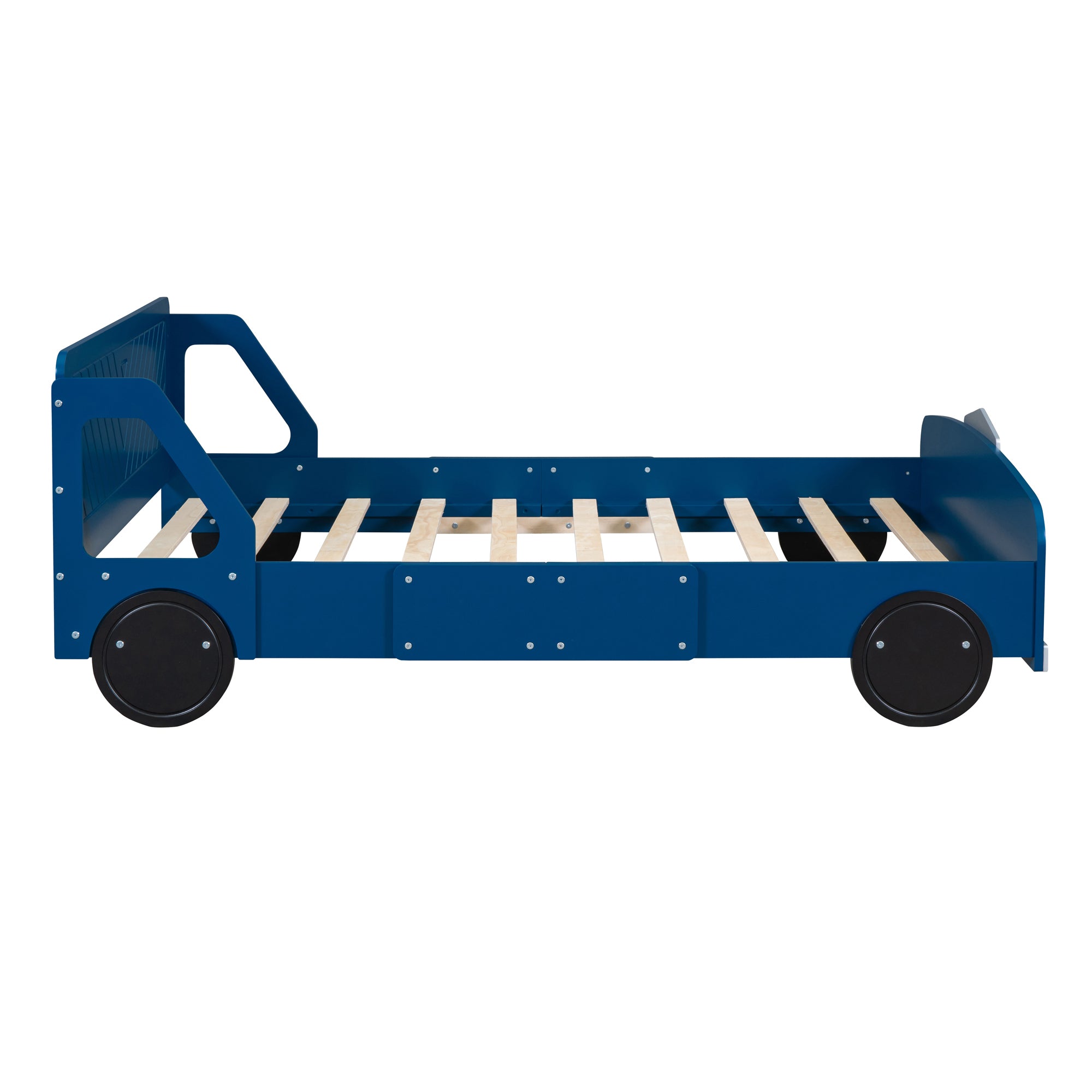 Full Size Car-Shaped Platform Bed with Wheels,Blue