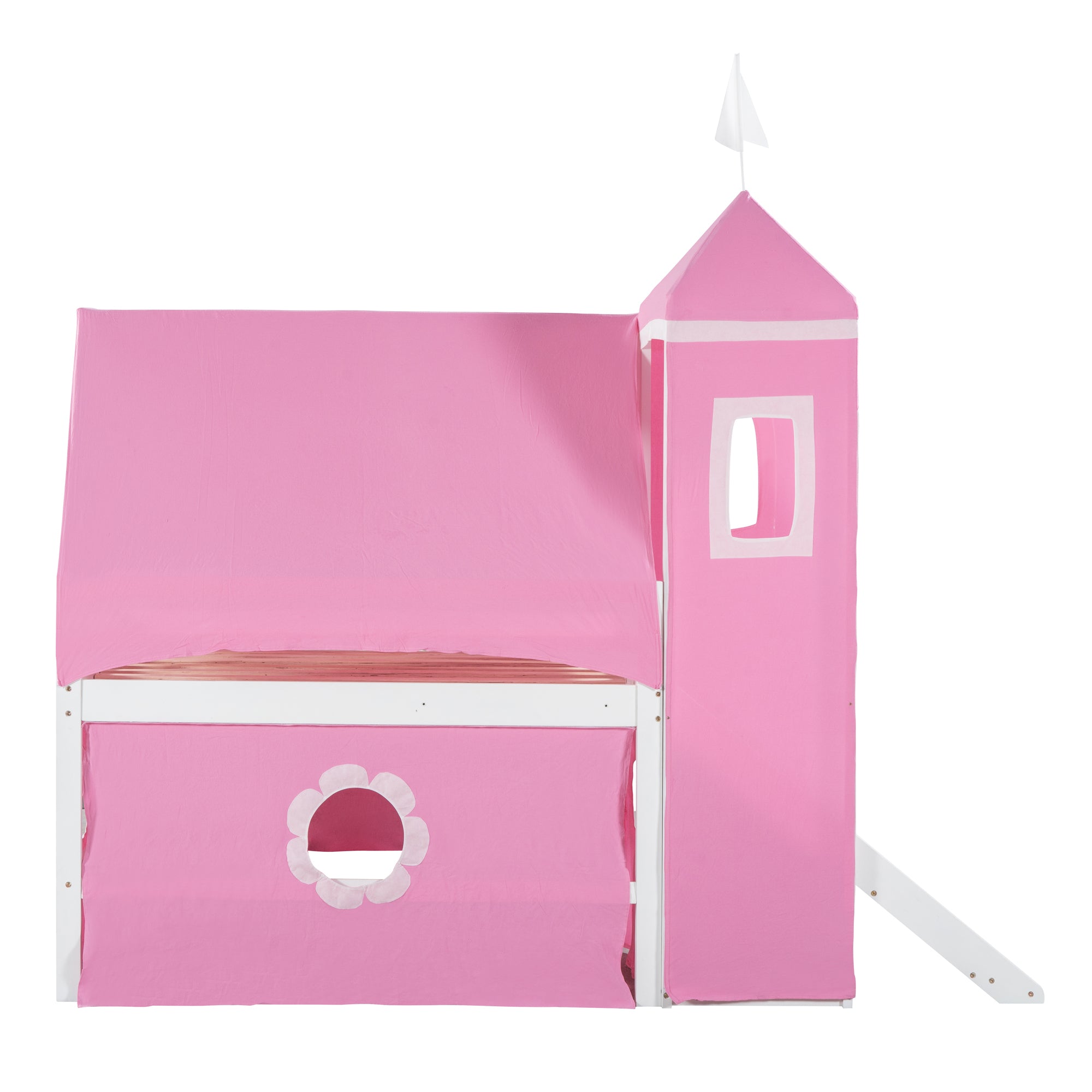 Full Size Bunk Bed with Slide Pink Tent and Tower - Pink