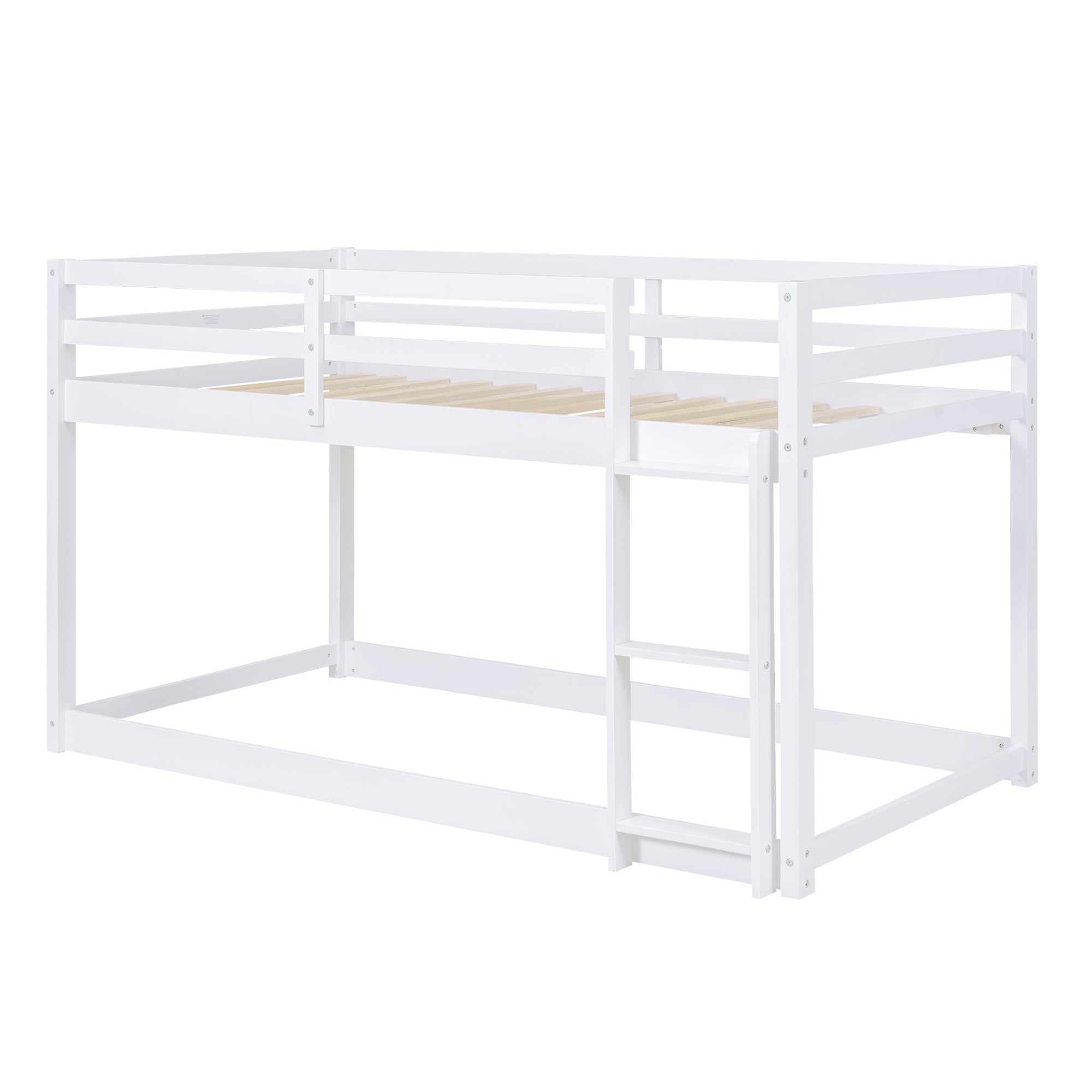 Twin over Twin Floor Bunk Bed with Ladder, White(Old SKU:WF293017AAK)