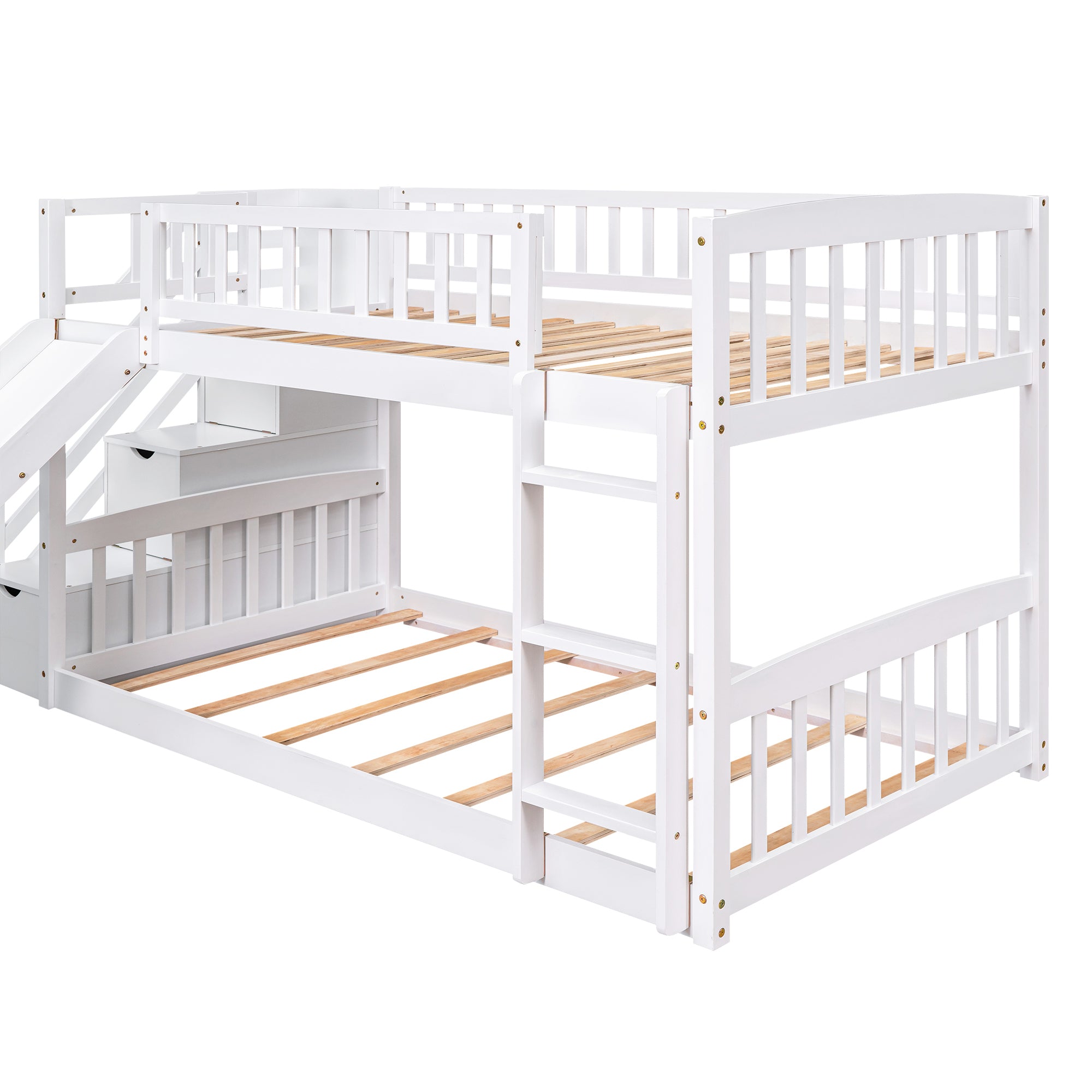Stairway Twin over Twin Bunk Bed with Two Drawers and Slide, White(OLD SKU :LT000155AAK)
