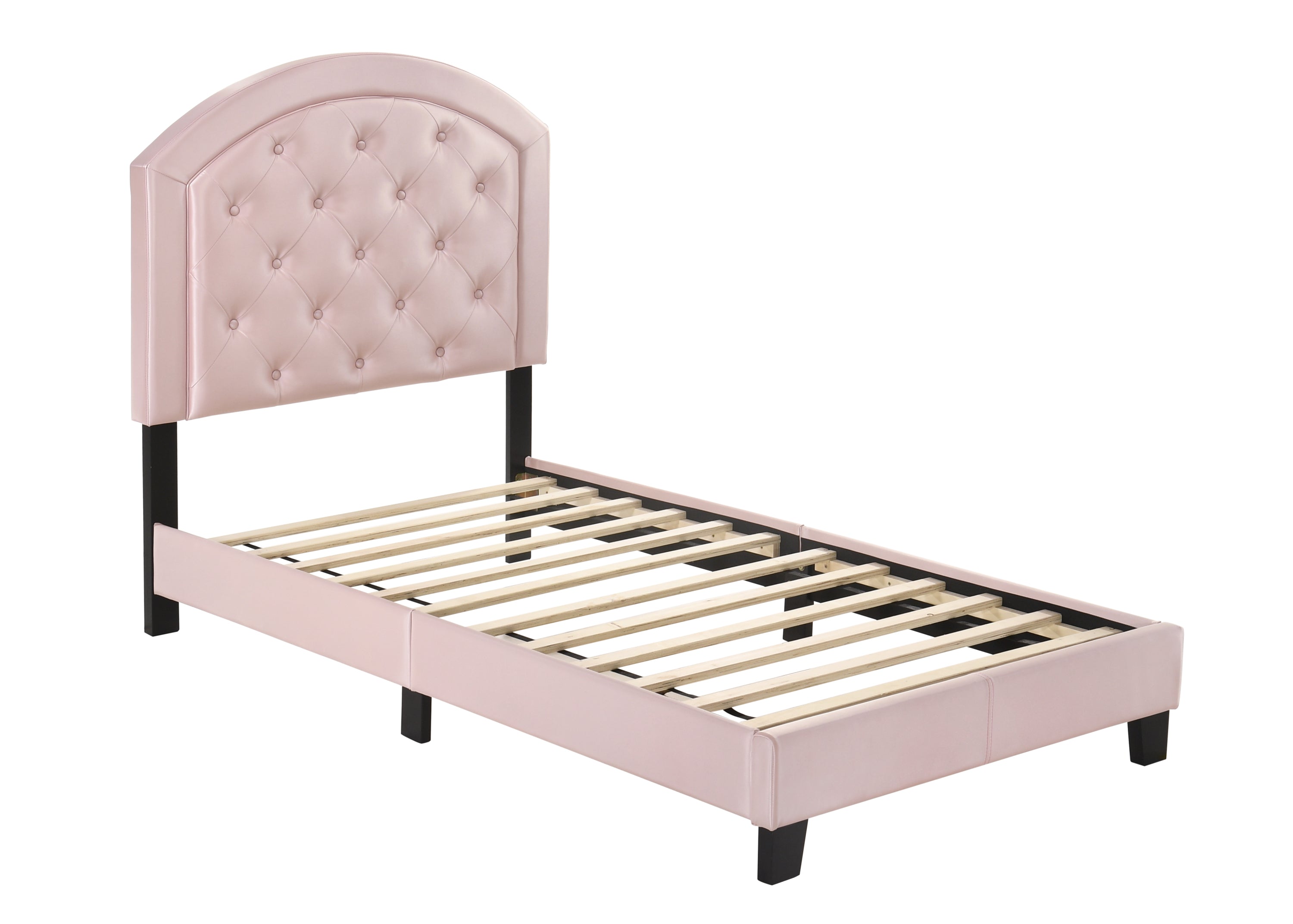 1pc Upholstered Platform Bed with Adjustable Headboard Twin Size Bed Pink Fabric