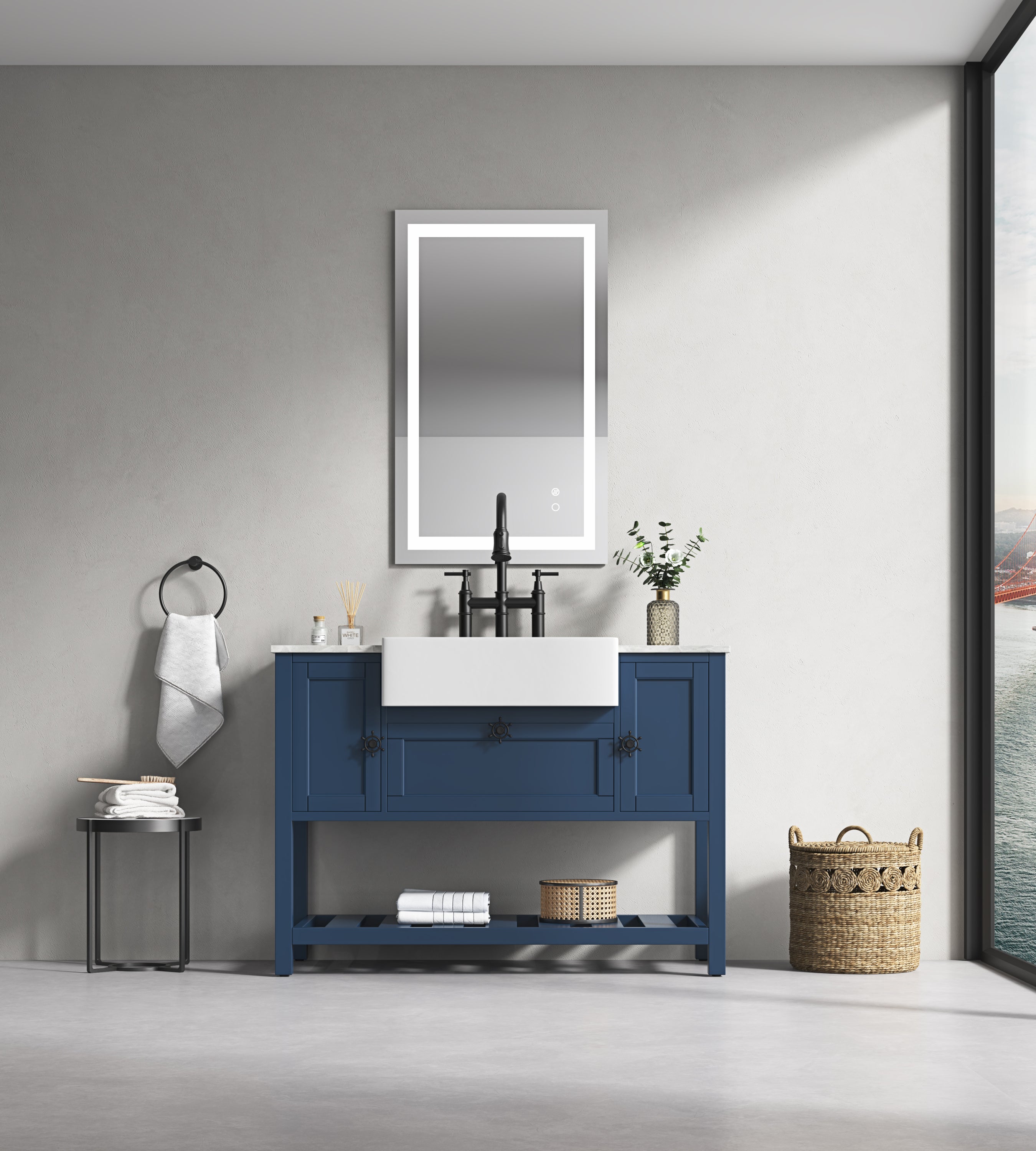 40*24 LED Lighted Bathroom Wall Mounted Mirror with High Lumen+Anti-Fog Separately Control+Dimmer Function