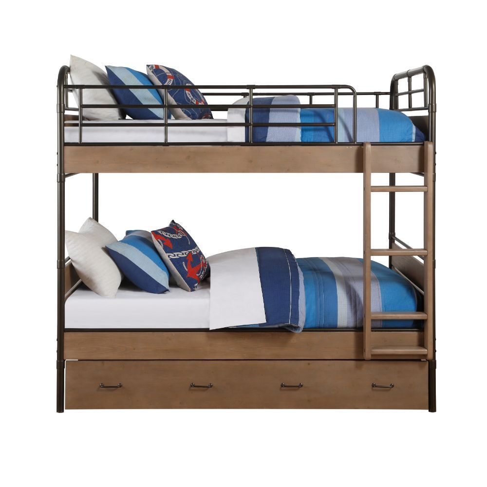 Adams Bunk Bed & Trundle (Twin/Twin) in Antique Oak & Gunmetal 37760