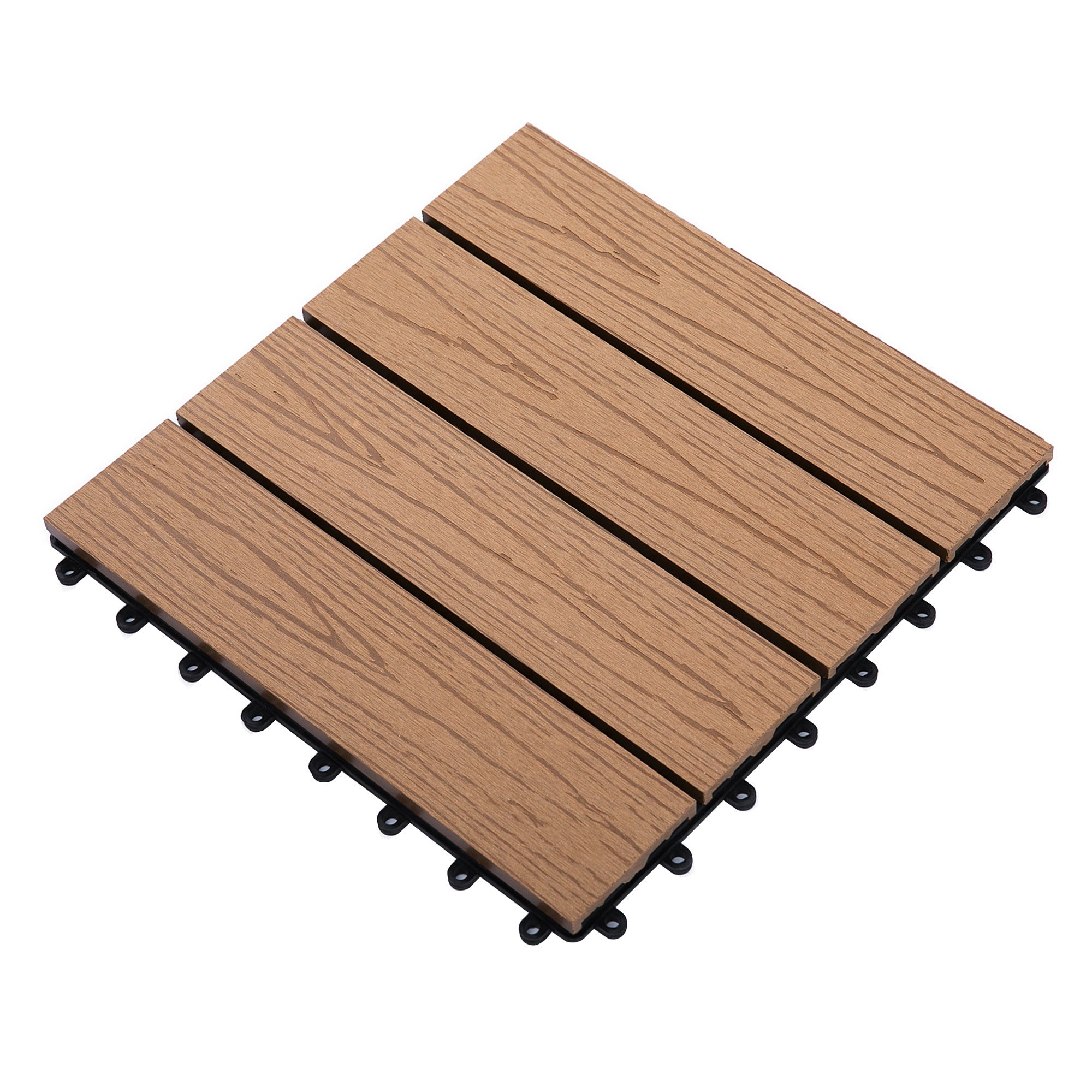 Outsunny Interlocking Deck Tiles, Pack of 11 Outdoor Flooring Patio Tiles, 12" x 12", All Weather for Porch, Balcony, Backyard for a New Classic Look, Teak