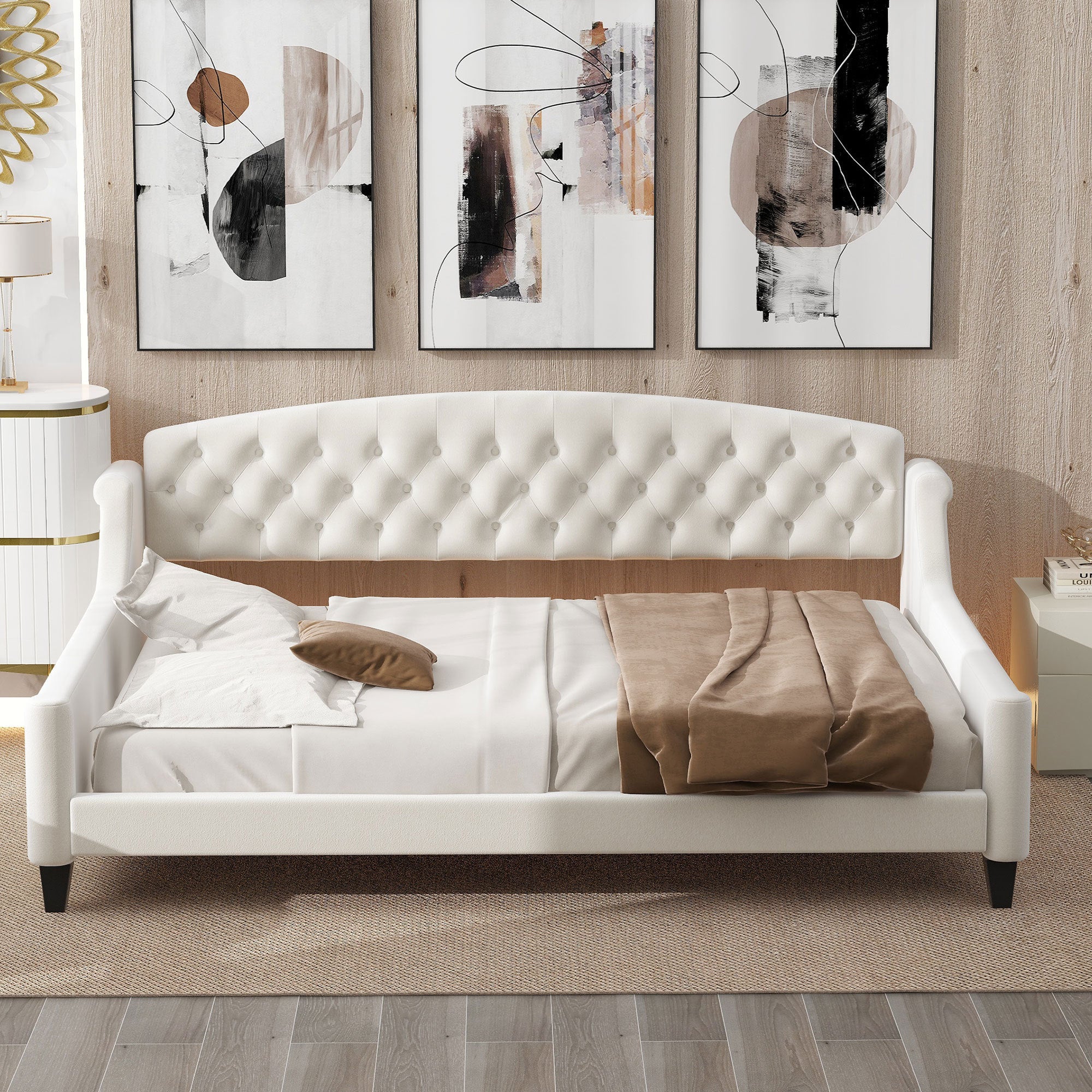 Modern Luxury Tufted Button Daybed, Full, Beige(Old SKU: SM001009AAE)