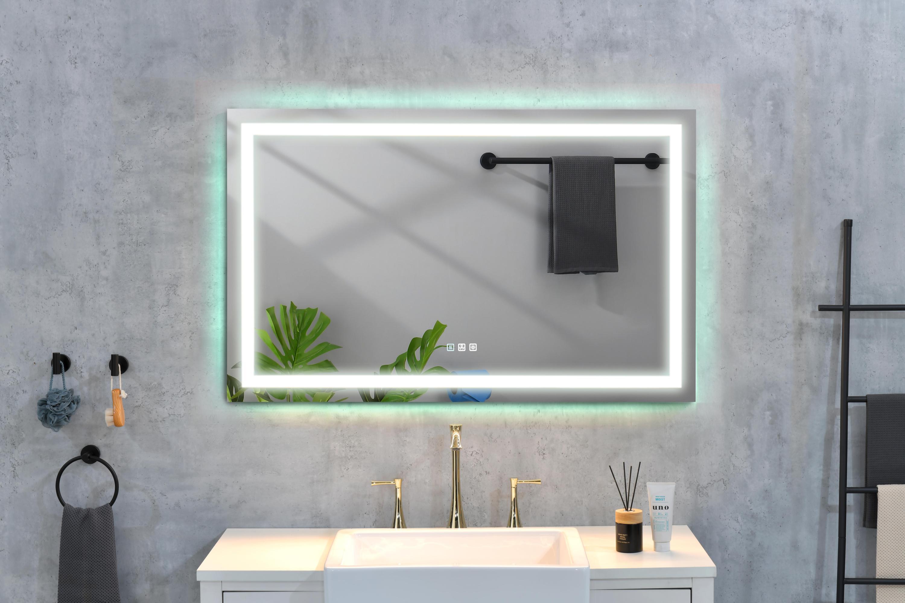 LED Bathroom Mirror  48 "x  36 " with Front and Backlight, Large Dimmable Wall Mirrors with Anti-Fog, Shatter-Proof, Memory, 3Colors, LED Vanity Mirror