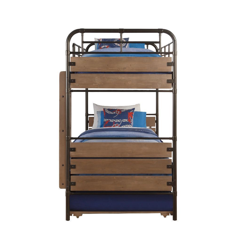 Adams Bunk Bed & Trundle (Twin/Twin) in Antique Oak & Gunmetal 37760