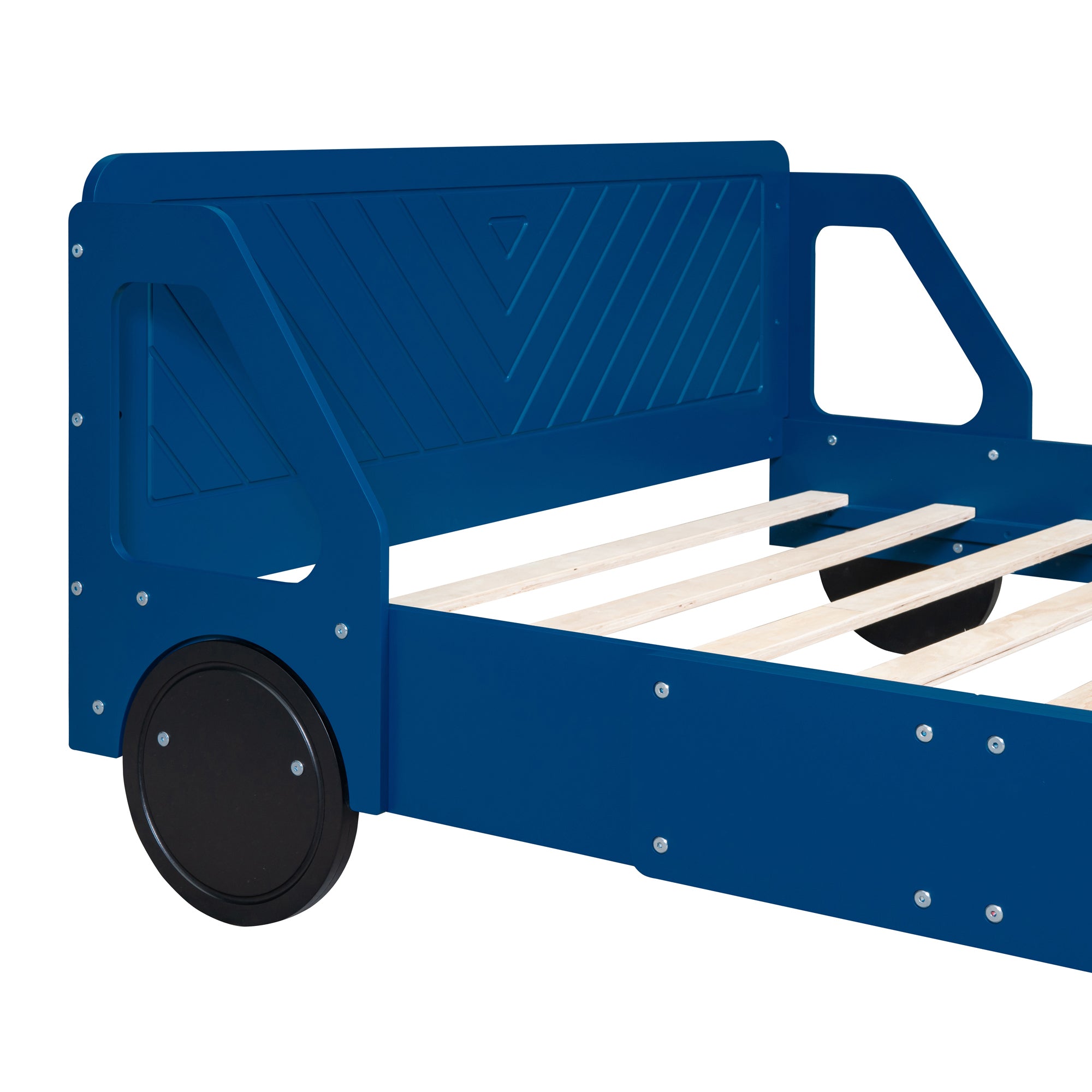 Full Size Car-Shaped Platform Bed with Wheels,Blue