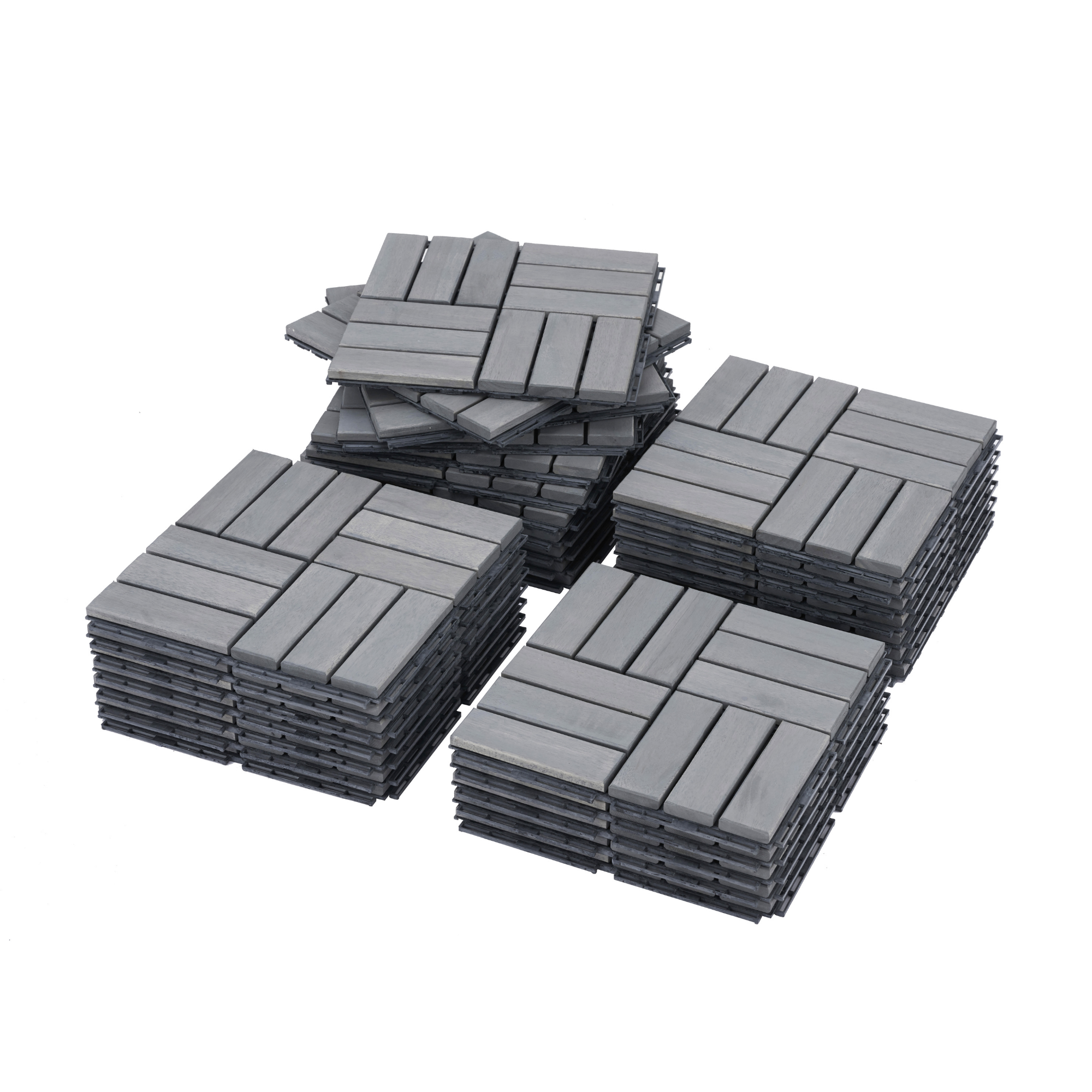 30 PCS Interlocking Deck Tiles Checker Pattern, 12" x 12" Square Light Gray Acacia Hardwood Outdoor Flooring for Patio, Bancony, Pool Side,...