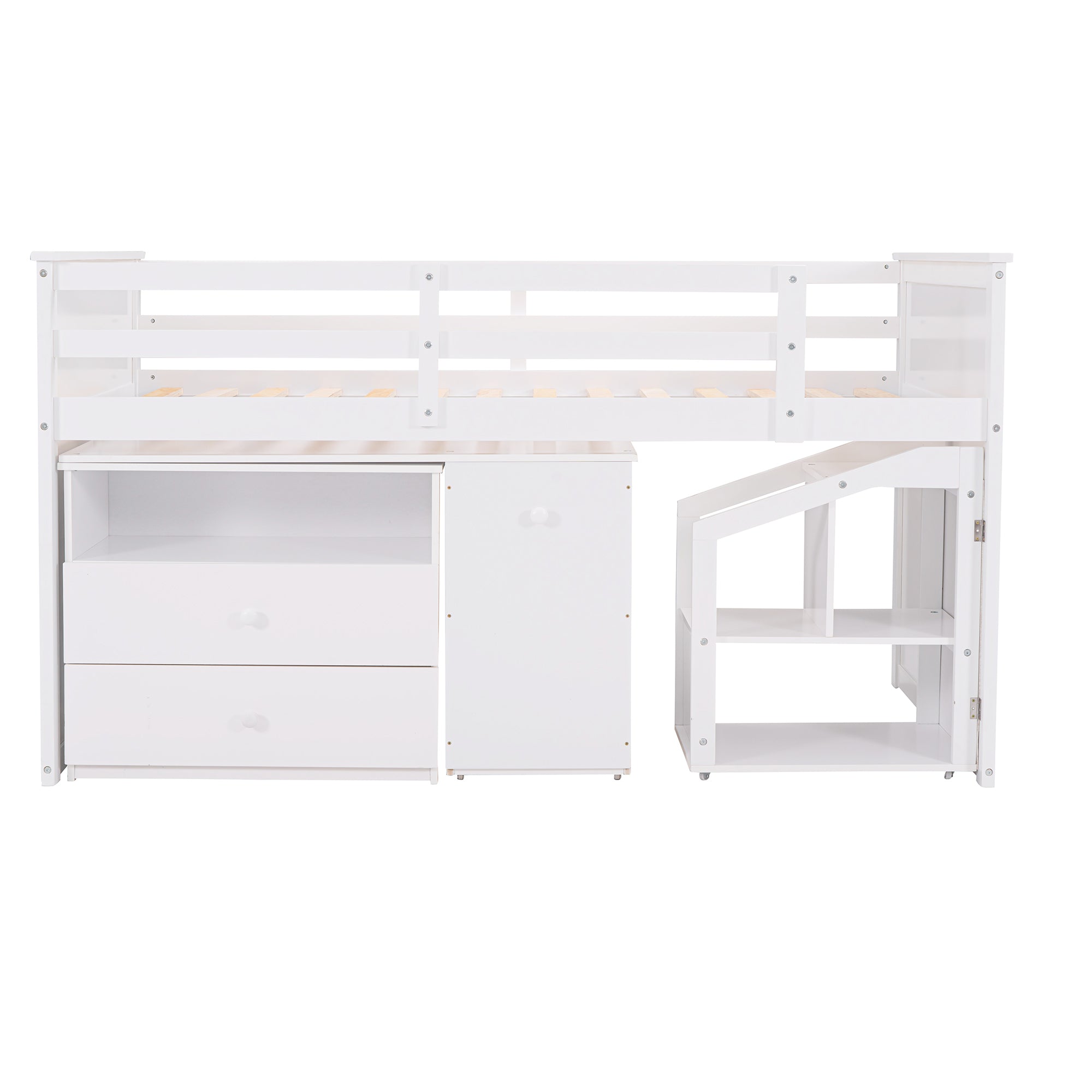 Loft Bed Low Study Twin Size Loft Bed With Storage Steps and Portable,Desk,White(OLD SKU: LT000101AAK)