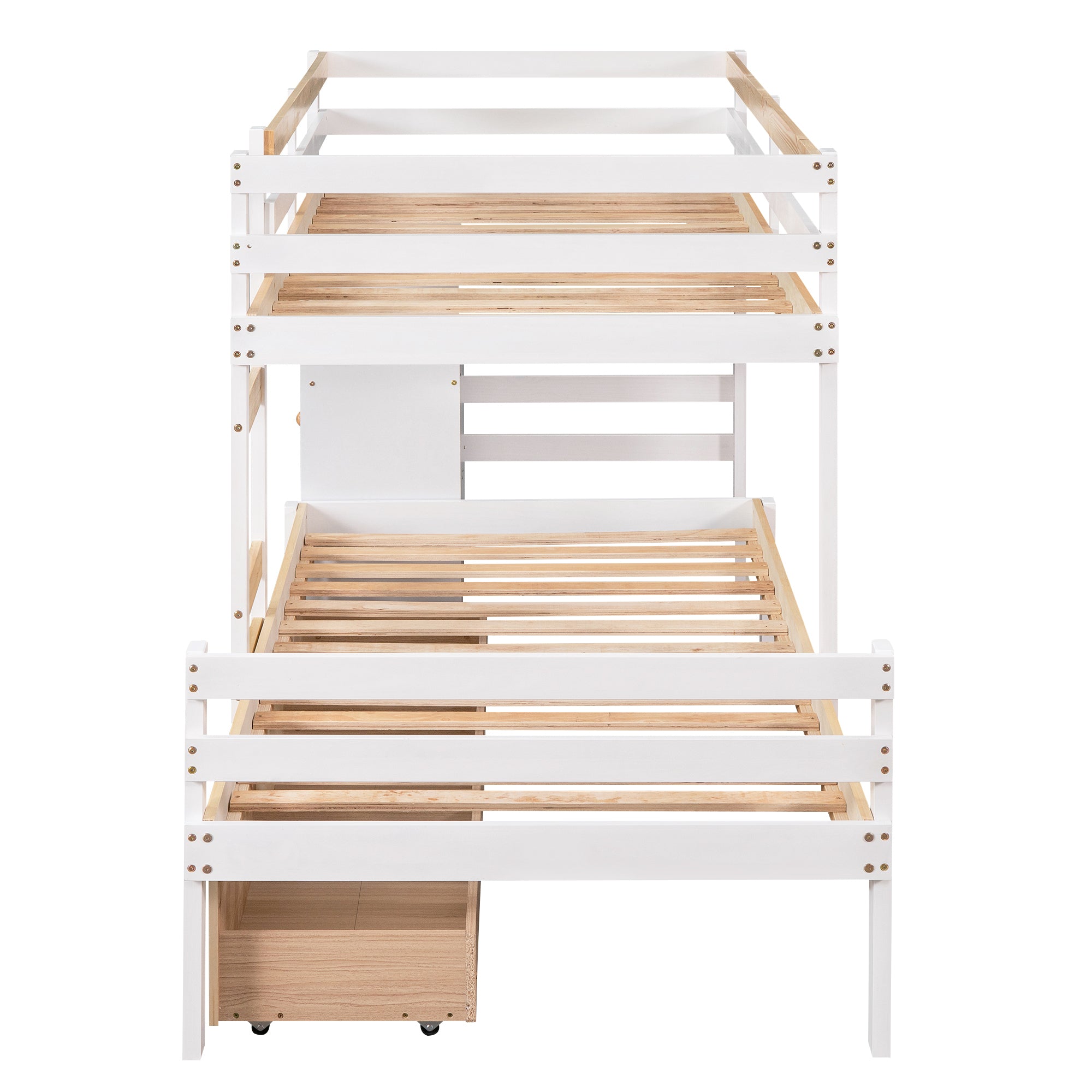Twin over Twin Loft Bunk Bed with Drawers and Ladder, Natural