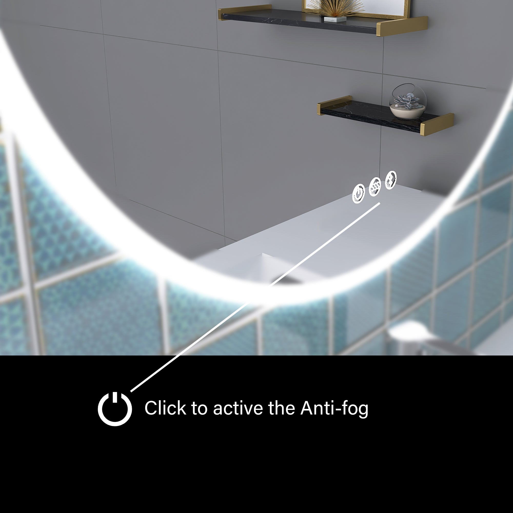 Round Wall-Mounted Dimmable LED Bathroom Vanity Mirror with Defogger and Bluetooth Music Speaker