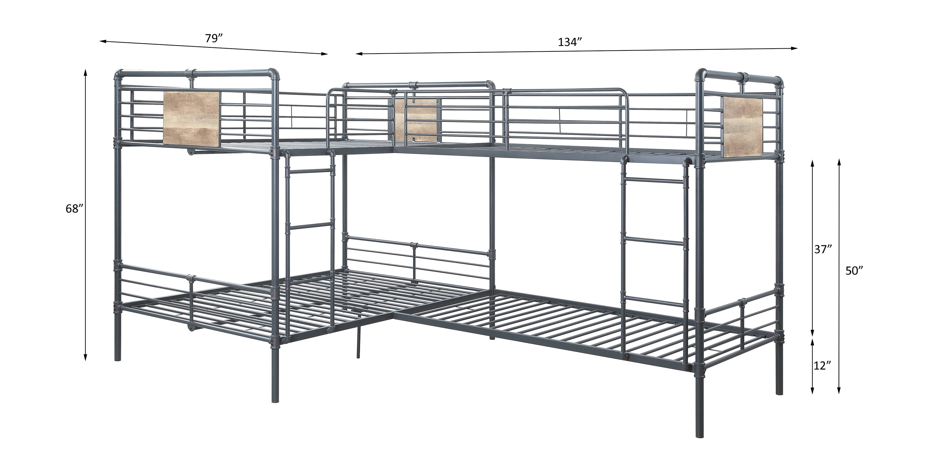 Cordelia Twin/Full L Shape Bunk Bed in Sandy Black, Dark Bronze Hand-Brushed Finish BD00365