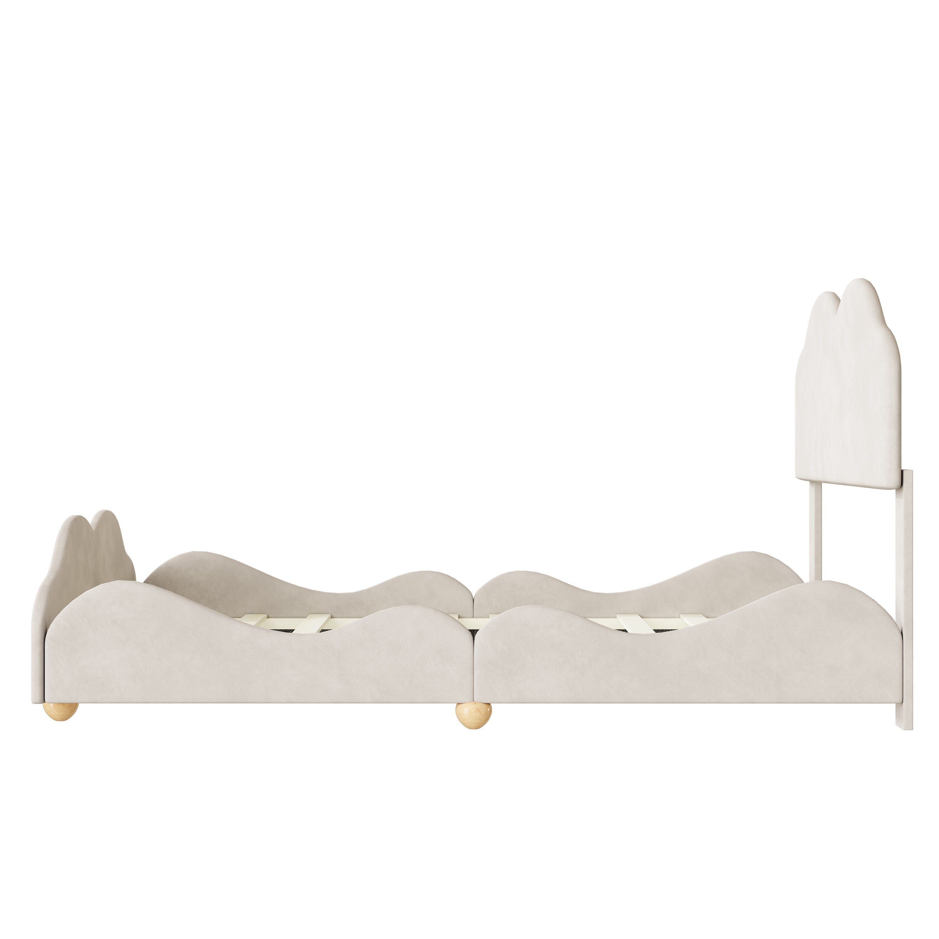 Full Size Upholstered Platform Bed with Cloud Shaped bed board, Beige