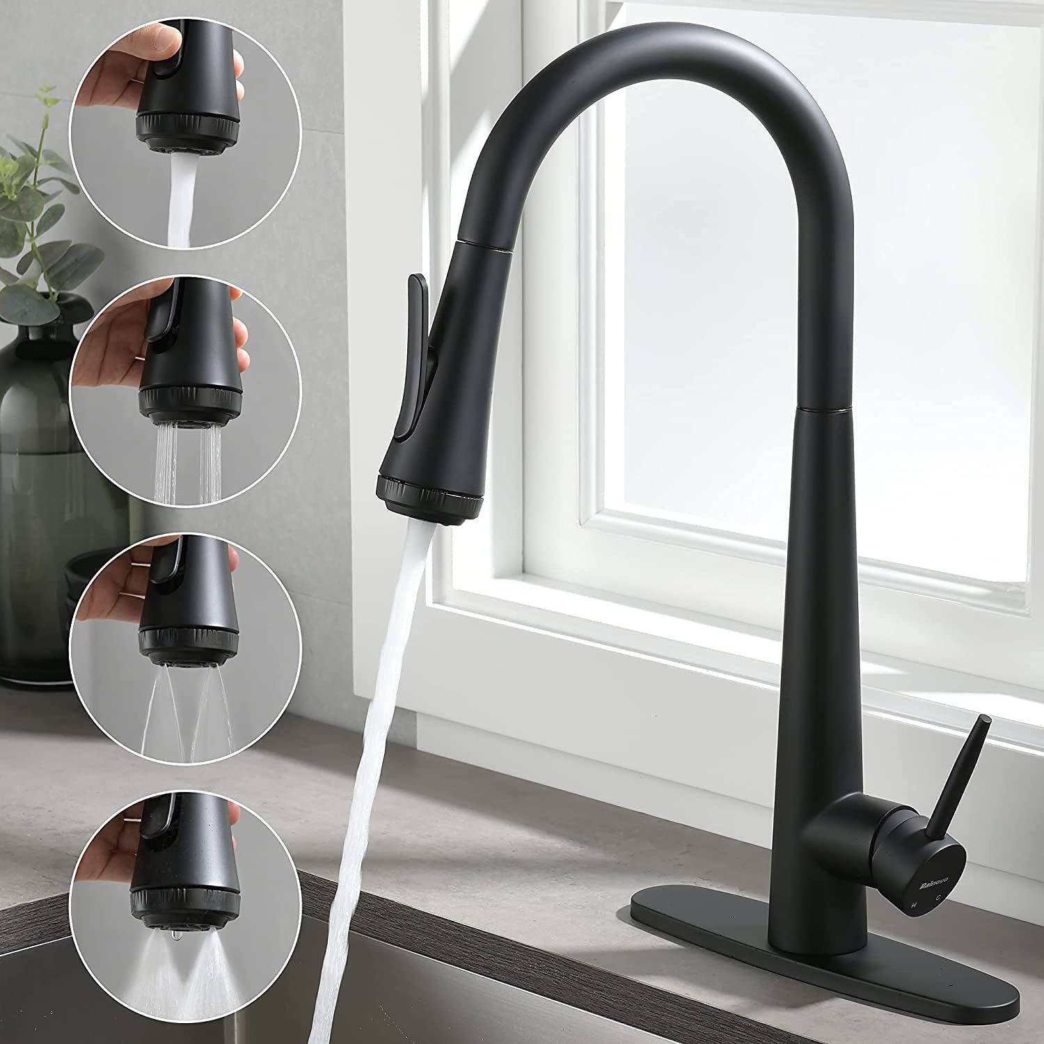 Kitchen Faucet Matte Black with Aquablade Function
