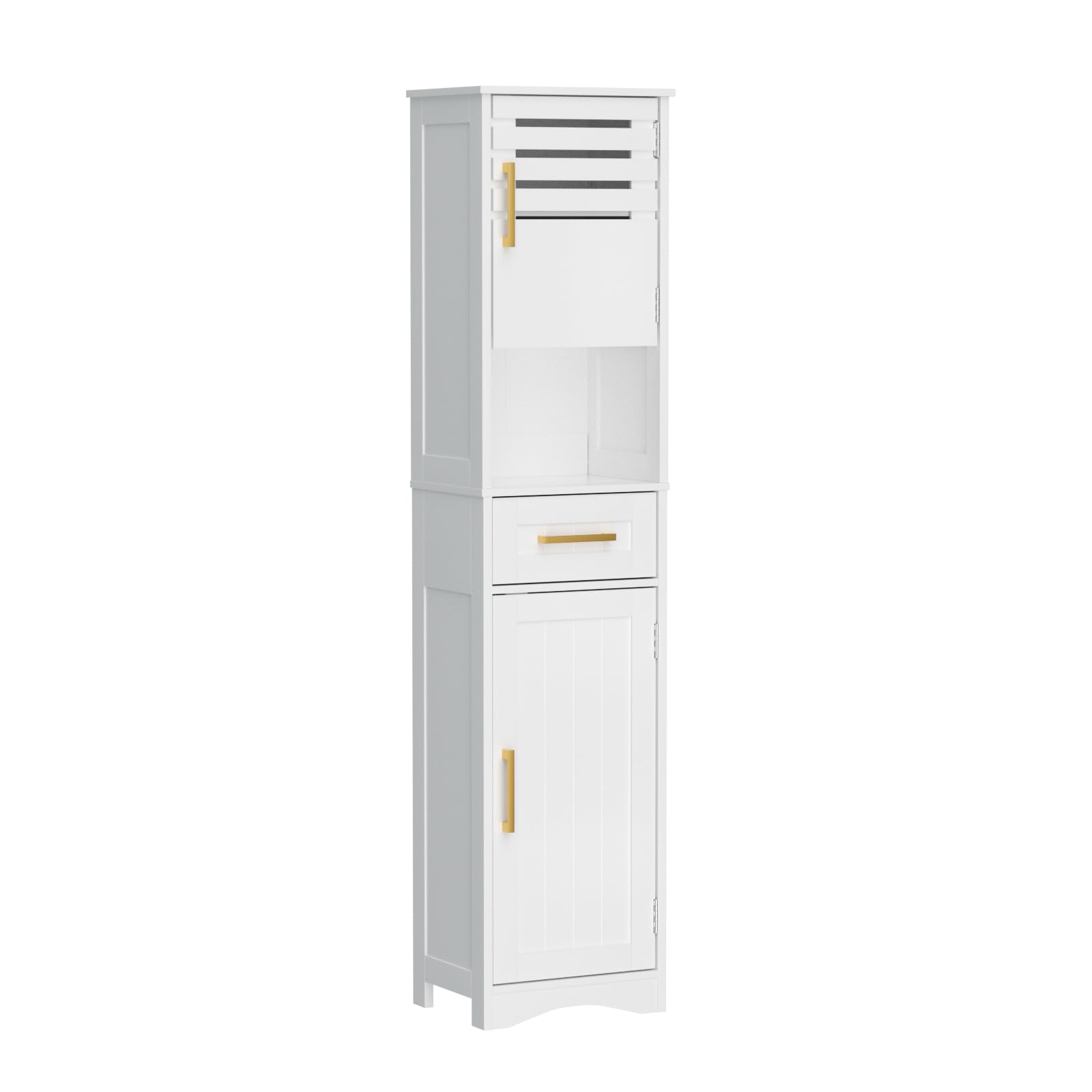 15 in. W x 12 in. D x 67 in. H White Freestanding Linen Cabinet with 1 Drawer and 2 Doors