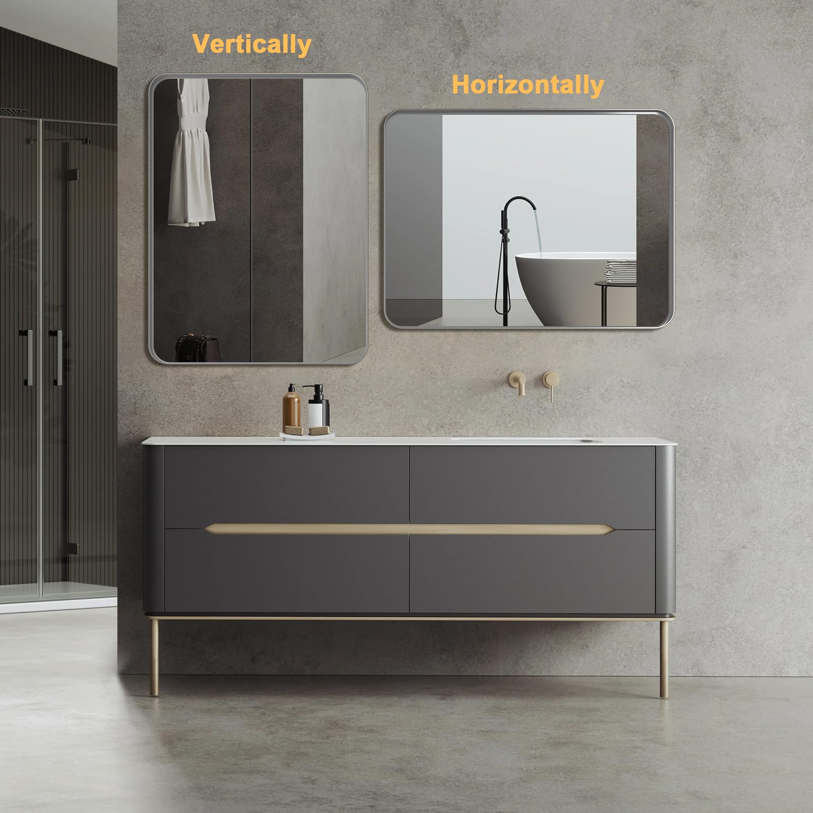 36 in. W x 30 in. H Tempered Glass Rounded Rectangle Framed Wall-Mounted Bathroom Vanity Mirror in Silver