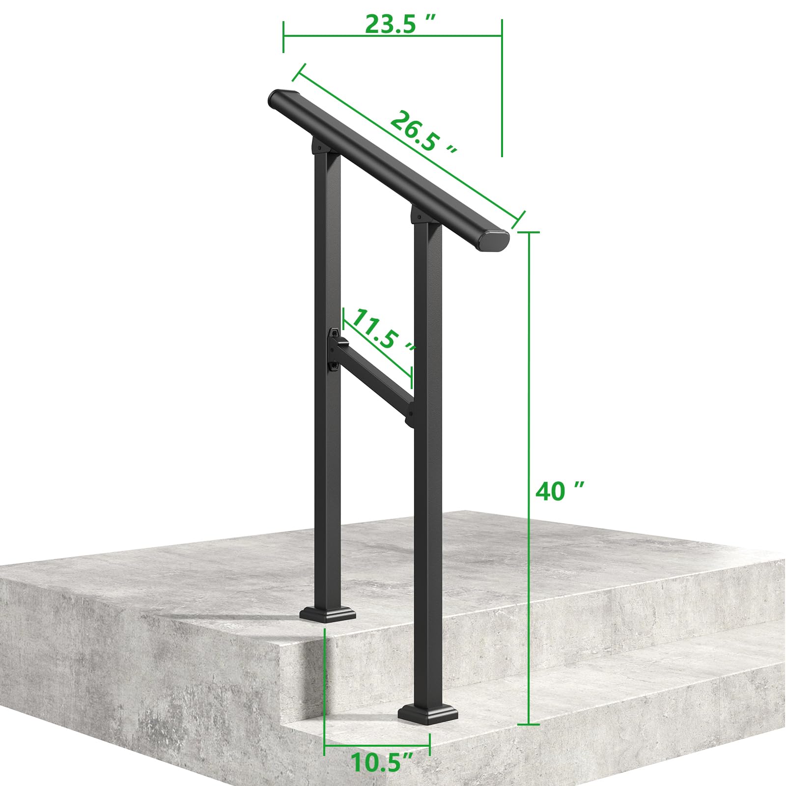 36 in. H x 26.5 in. W Black Wrought Iron Stair Railing Kit Handrails for Outdoor Steps Fit 1 or 2 Steps