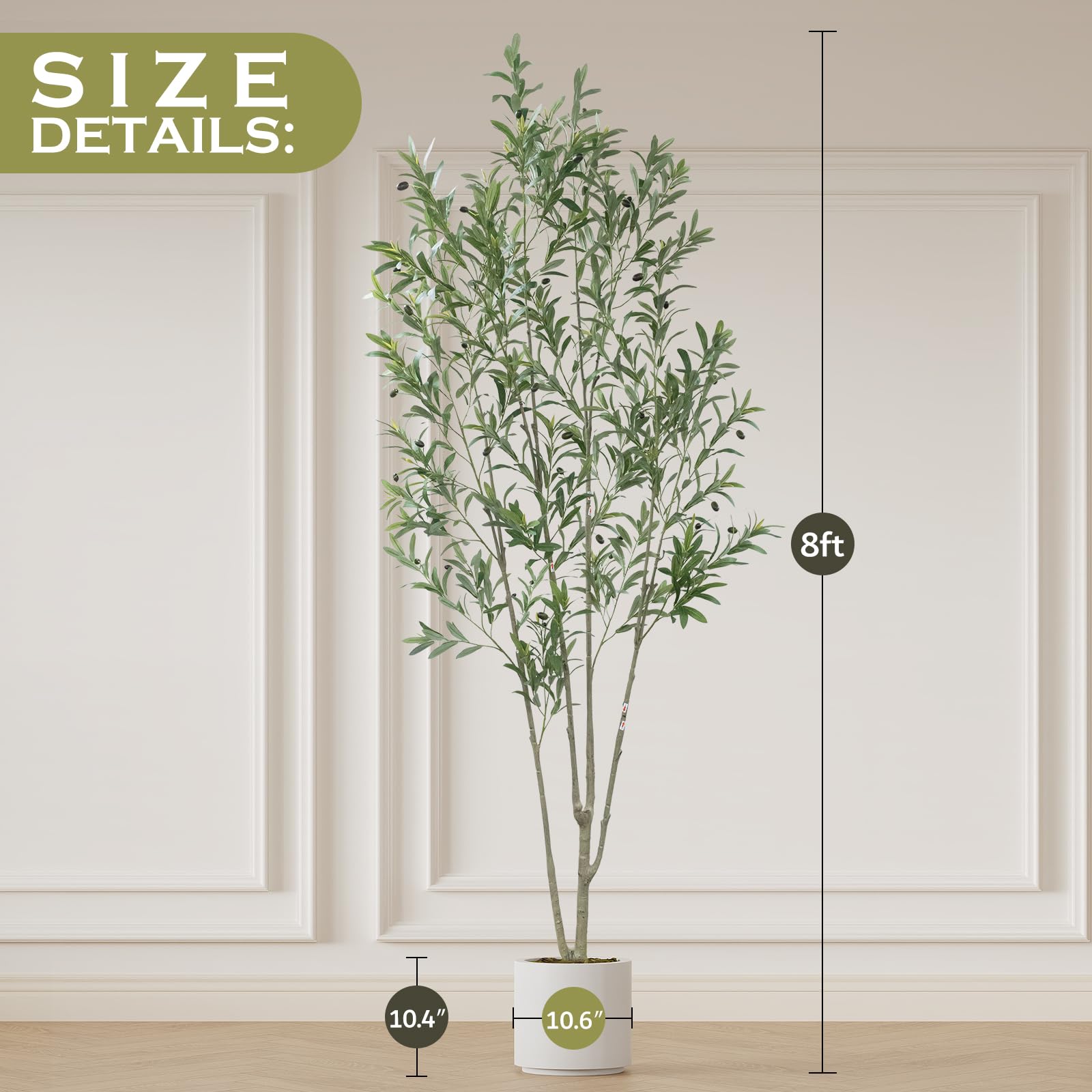 Olive Trees Artificial Indoor with Large White Planter and Natural Wood Trunk and Realistic Leaves
