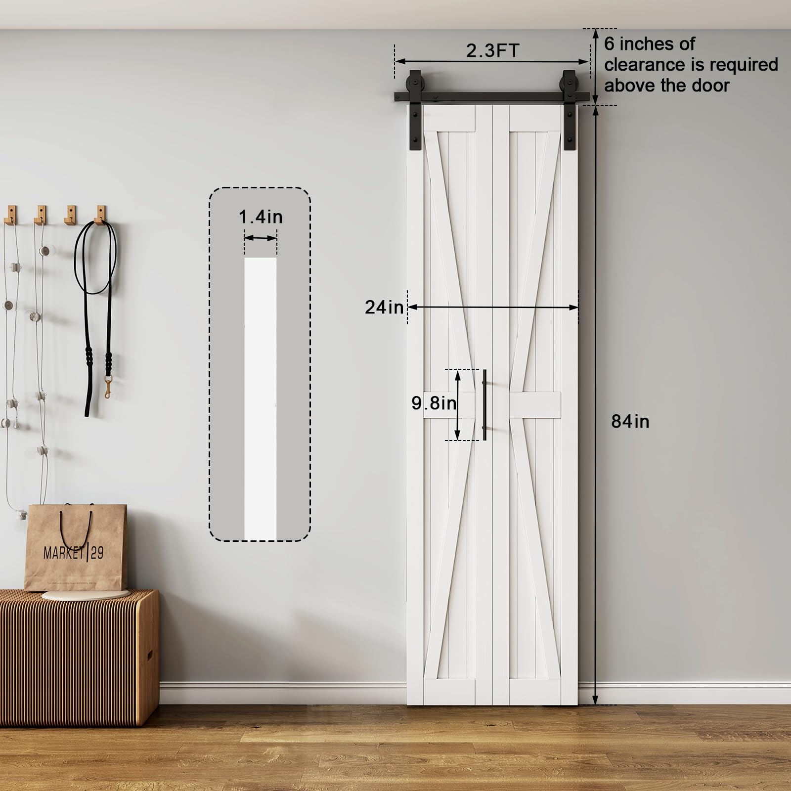 Solid Core Wood color Interior Sliding Barn Door Slab with Hardware Kit