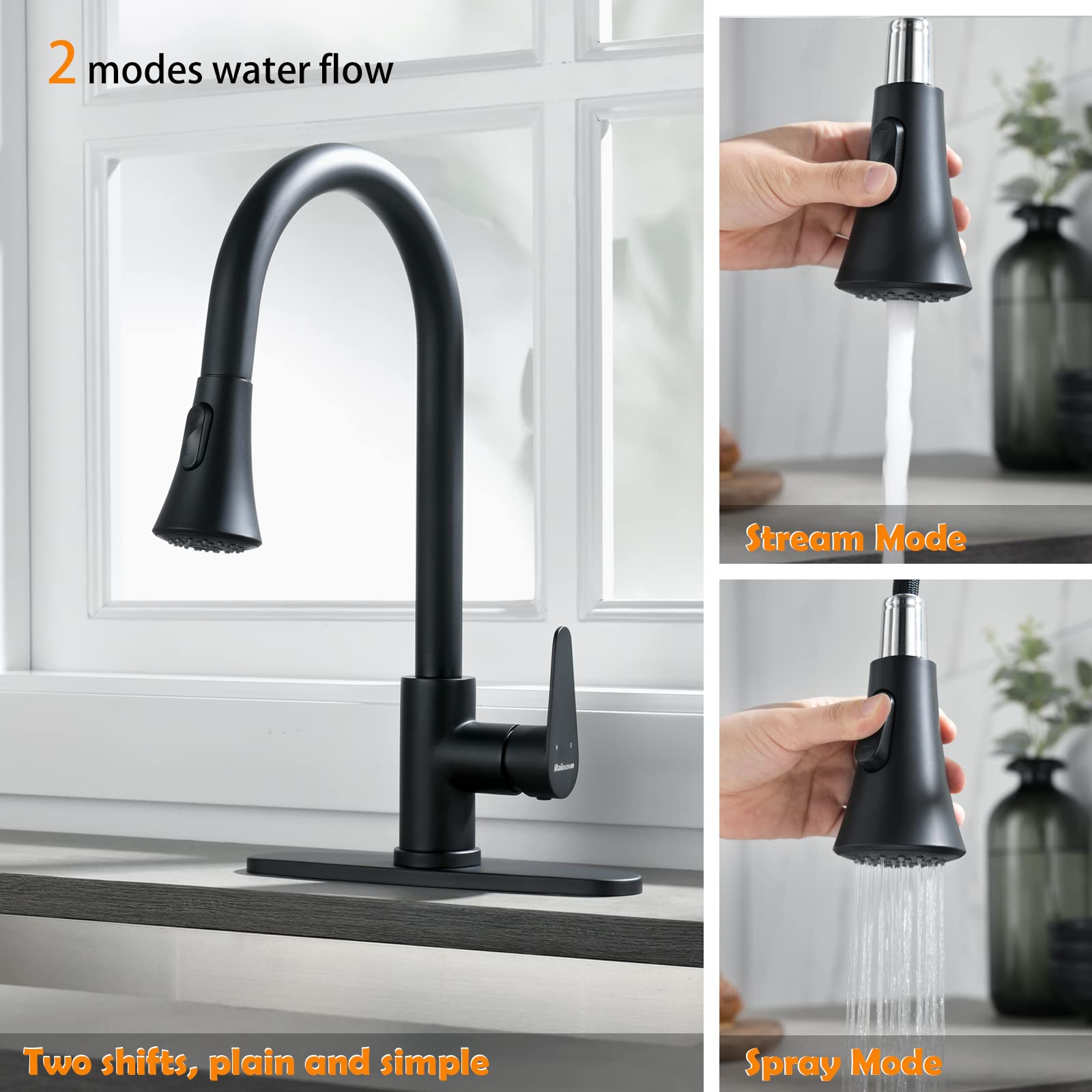 Kitchen Faucet with Pull Down Sprayer 2 Modes High