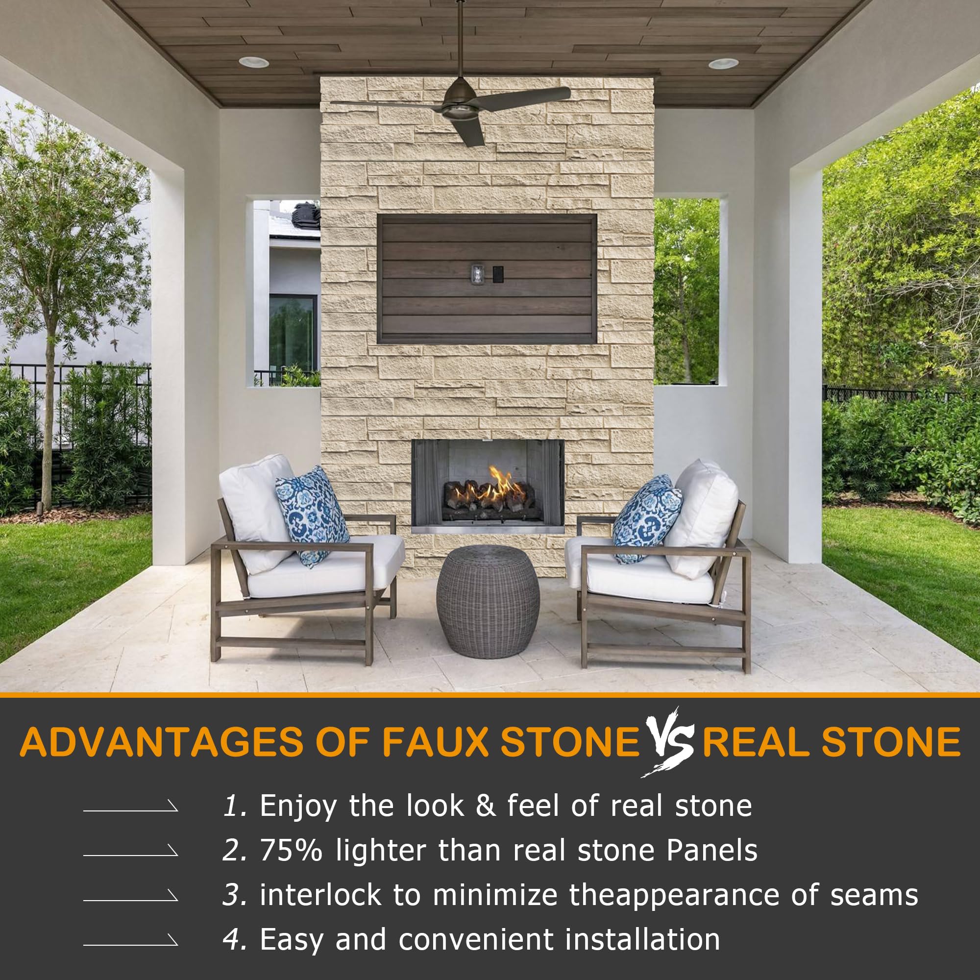 LOVMOR Faux Stone Wall Covering Panels for Interior and Exterior Decor Panels in Rhine Yellow Rust (6 pack)