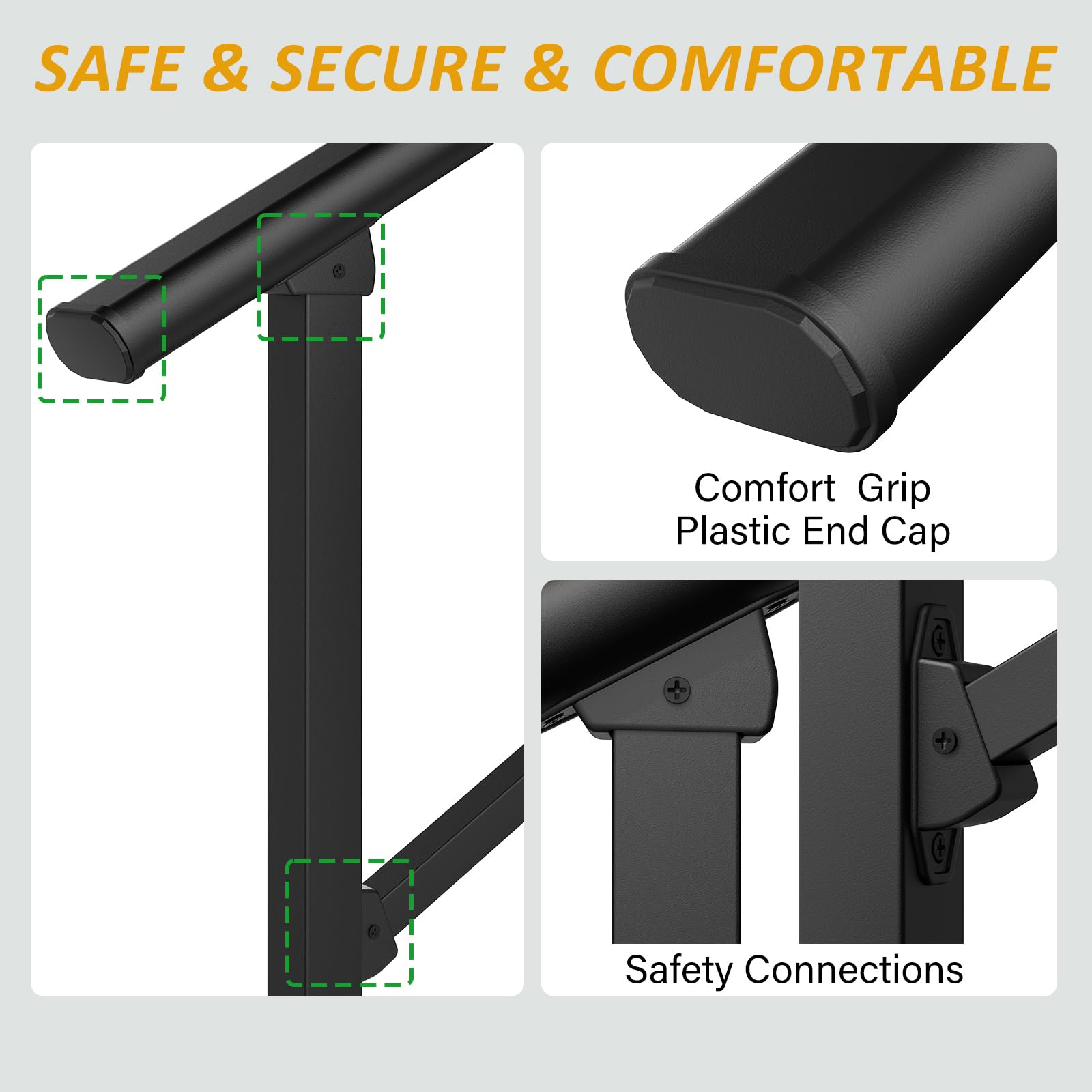 36 in. H x 68 in. W Black Wrought Iron Stair Railing Kit Handrails for Outdoor Steps Fit 4 or 5 Steps (2 Pack)