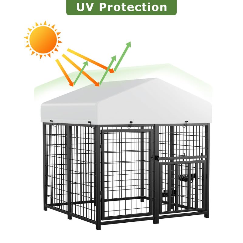 Large Dog Kennel Outdoor Pet Pens Dogs Run Enclosure Animal Hutch Metal Coop Fence with Rotating Bowl