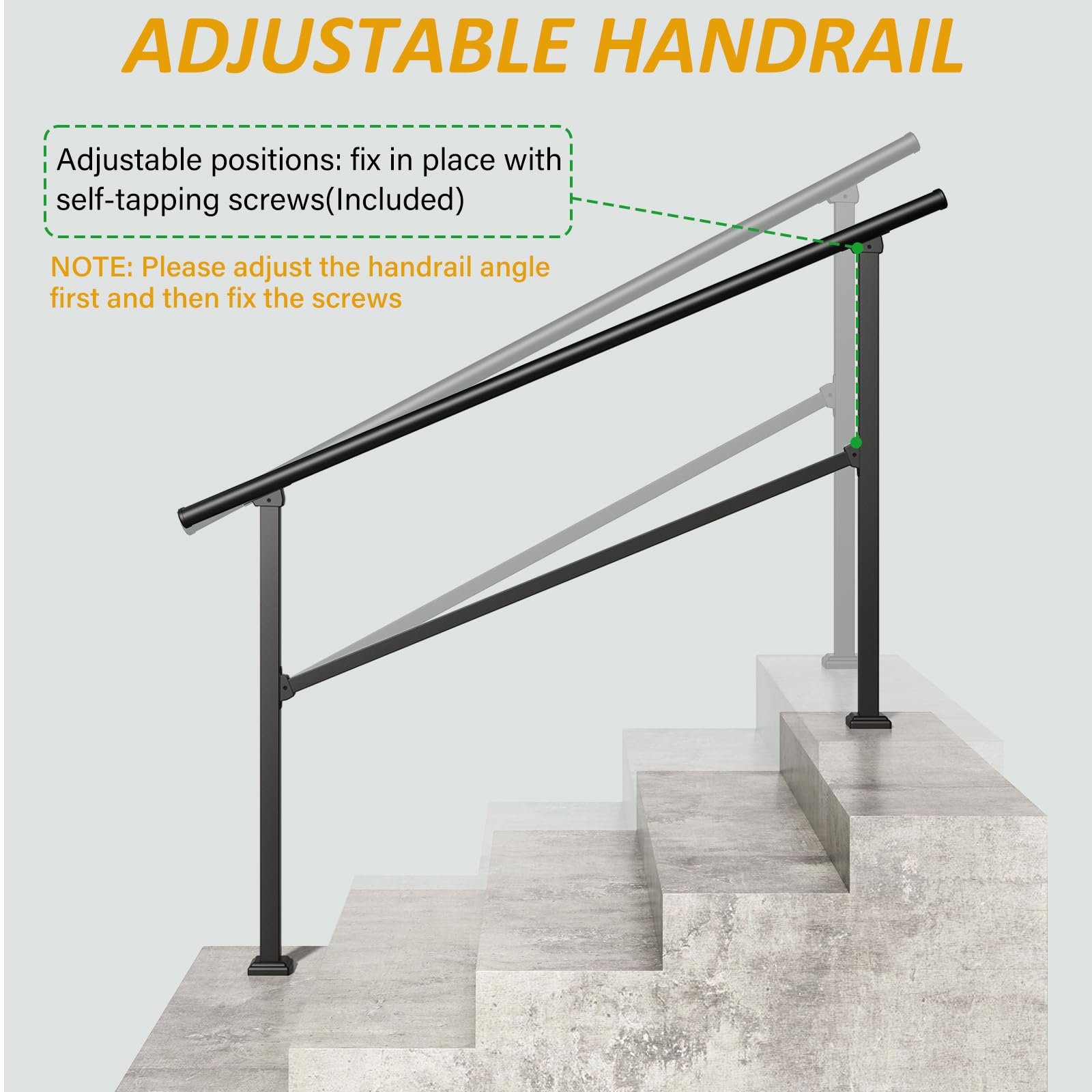 36 in. H x 68 in. W Black Wrought Iron Stair Railing Kit Handrails for Outdoor Steps Fit 4 or 5 Steps (2 Pack)
