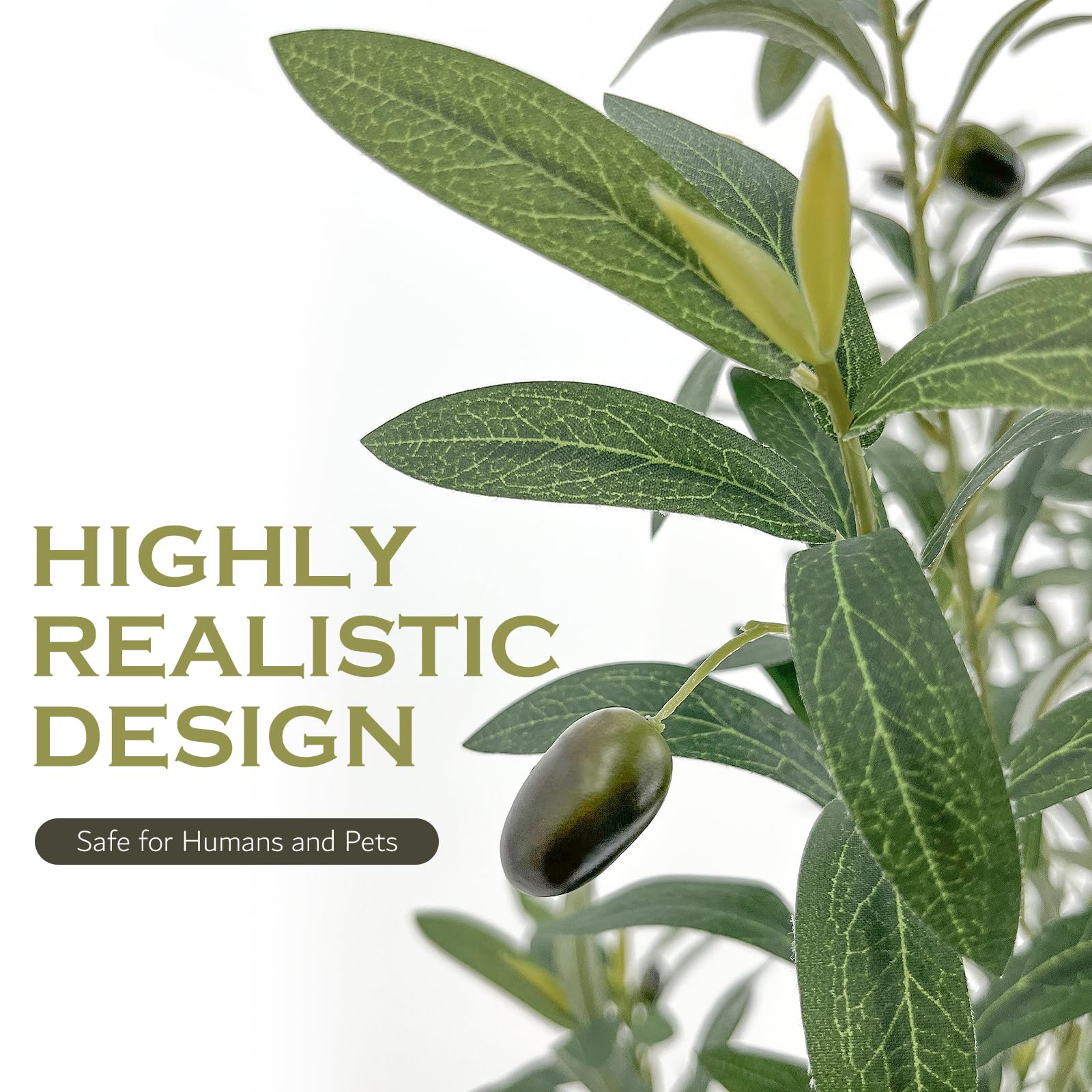 Olive Trees Artificial Indoor with Large White Planter and Natural Wood Trunk and Realistic Leaves