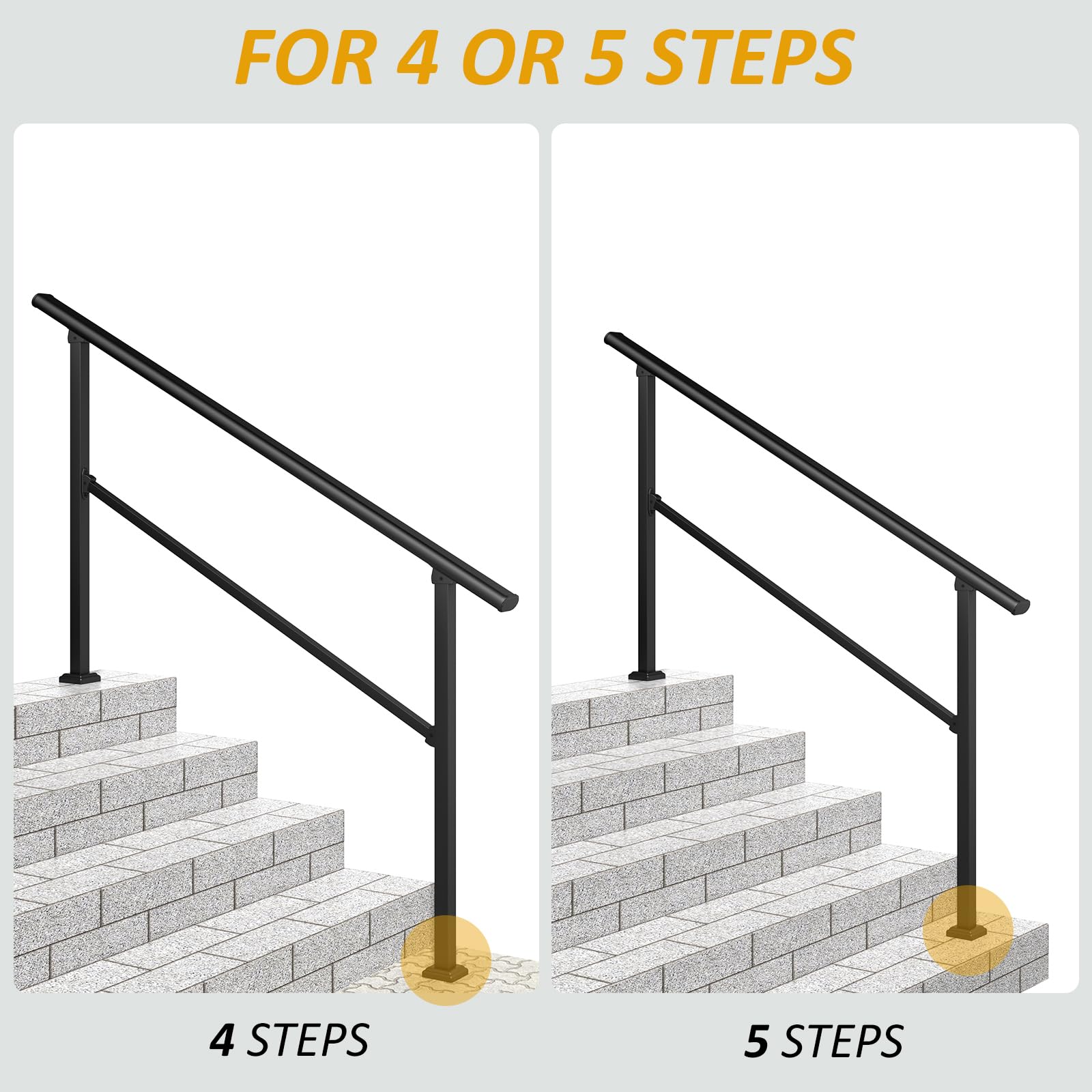 36 in. H x 68 in. W Black Wrought Iron Stair Railing Kit Handrails for Outdoor Steps Fit 4 or 5 Steps (2 Pack)