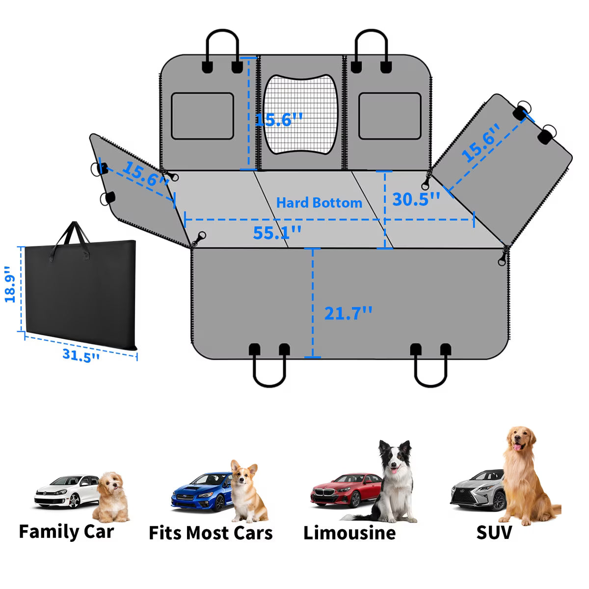 Waterproof Hammock Dog Car Back Seat Cover, Grey