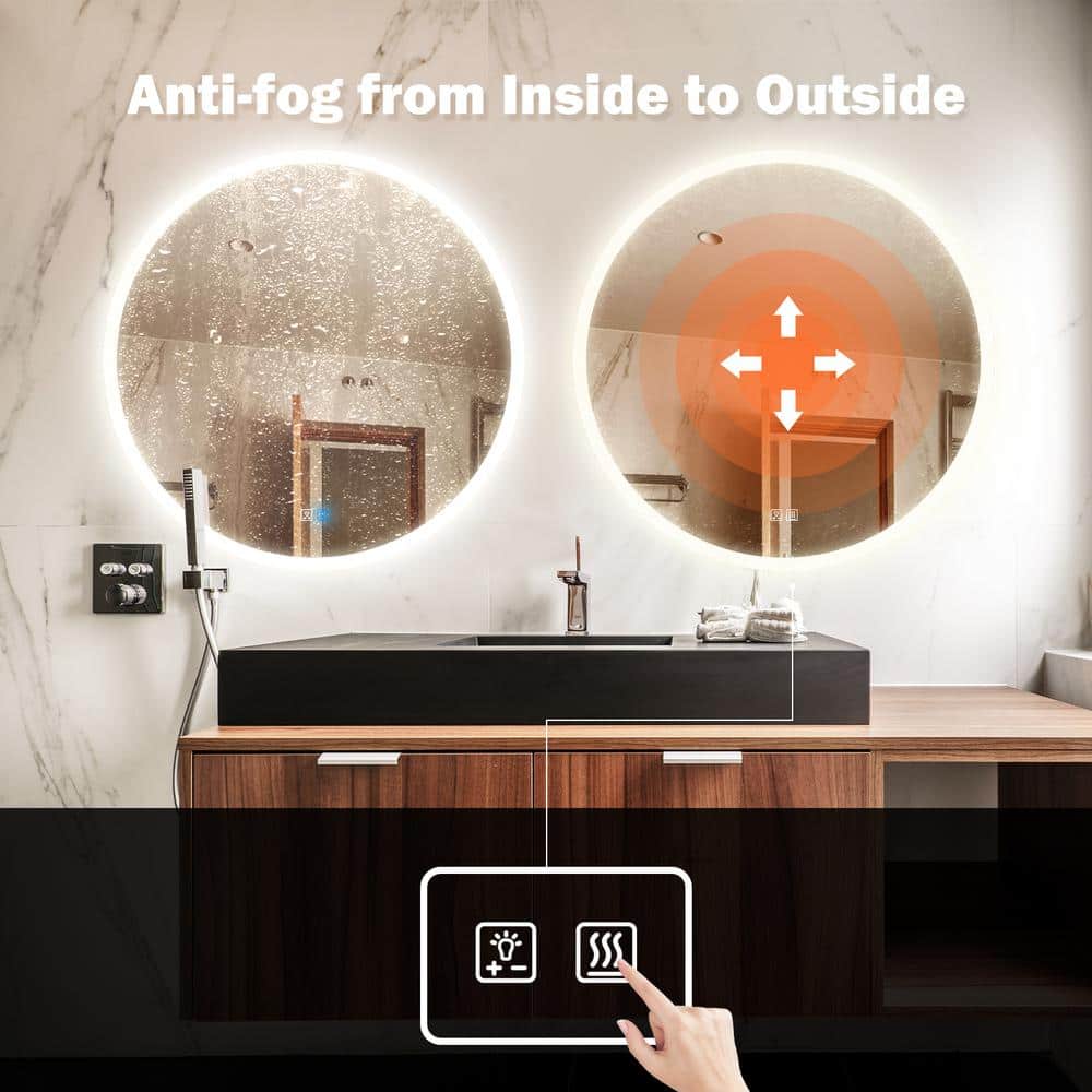 LED Round Bathroom Mirror with Lights, Smart Dimmable Vanity Mirrors for Wall, Anti-Fog Backlit Lighted Makeup Mirror Orren Ellis Size: 28 x 28