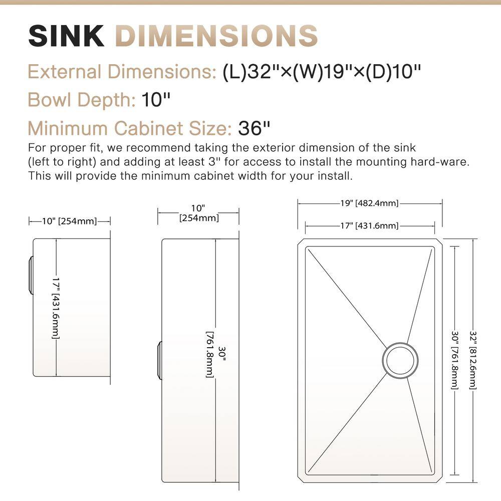 18 Gauge Stainless Steel Kitchen Sink with 3 Accessories