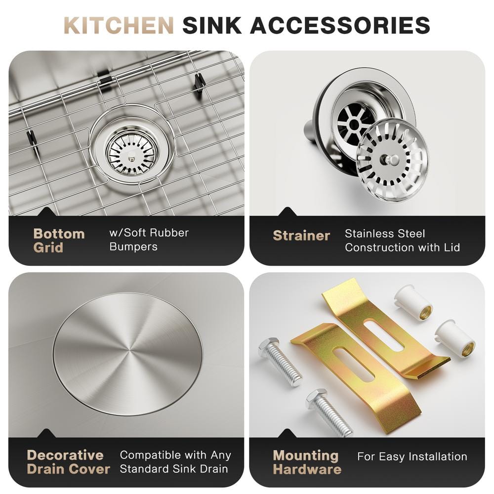 18 Gauge Stainless Steel Kitchen Sink with 3 Accessories