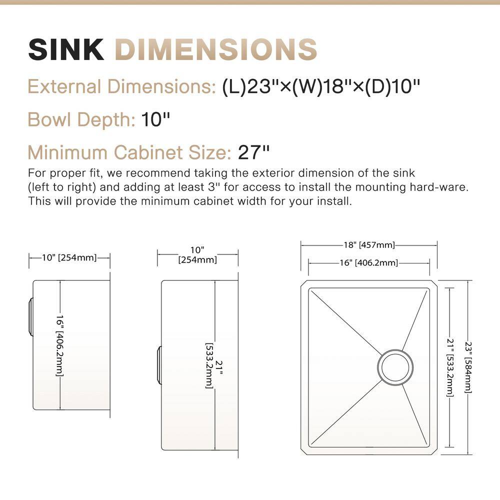 18 Gauge Stainless Steel Kitchen Sink with 3 Accessories