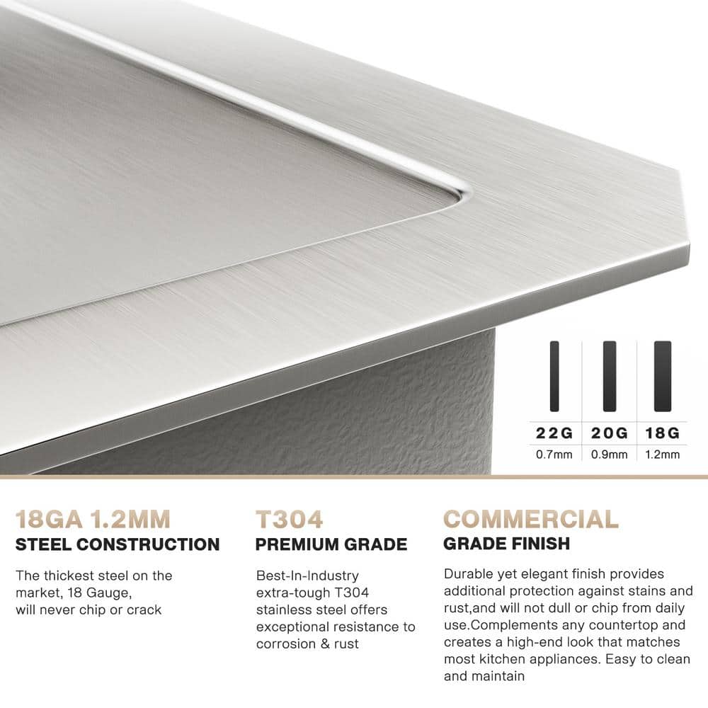 18 Gauge Stainless Steel Kitchen Sink with 3 Accessories