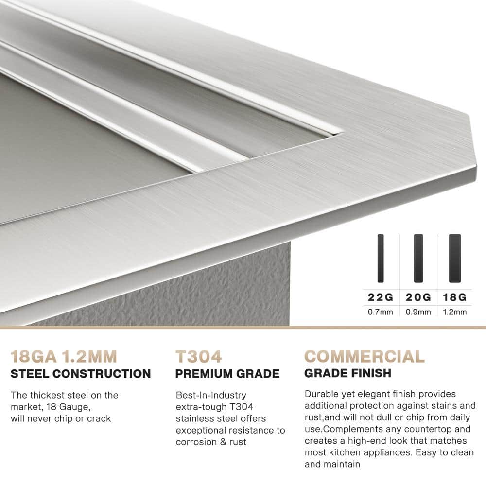 18 Gauge Stainless Steel Kitchen Sink with 5 Accessories