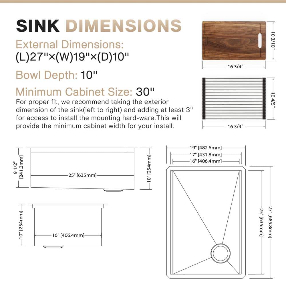18 Gauge Stainless Steel Kitchen Sink with 5 Accessories