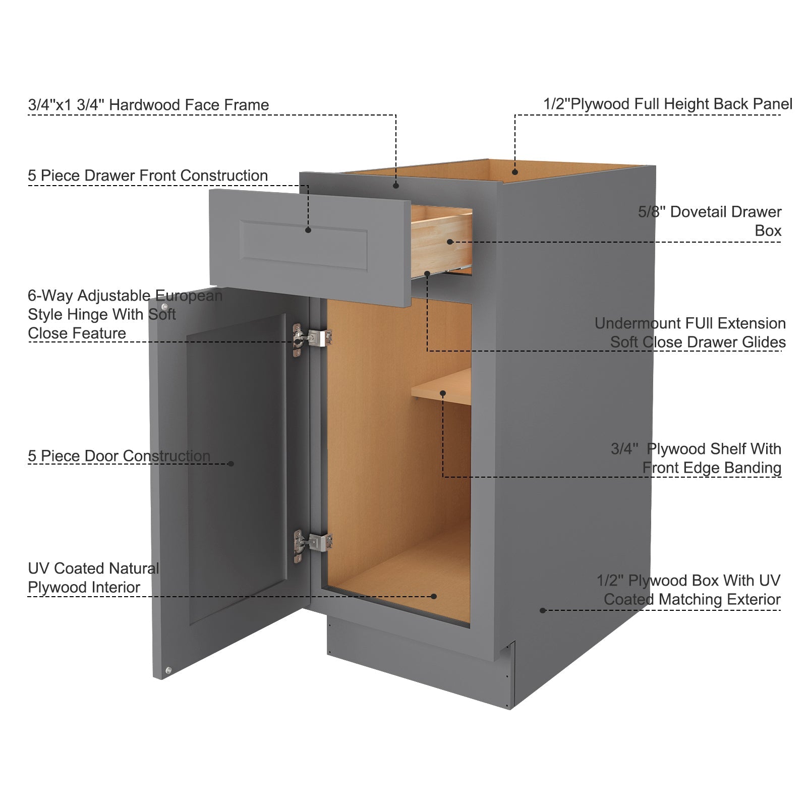 24"D Birch Solid Wood X 18"W X 34-1/2"H Base Kitchen Cabinet B18