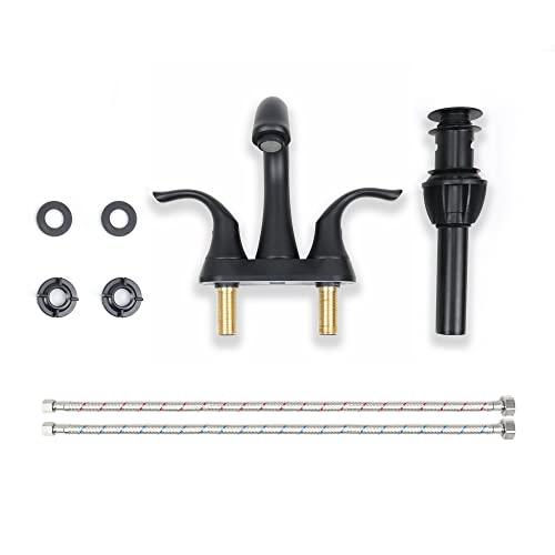 2-Handle Bathroom Sink Faucet 3 Hole, Matte Black Bathroom Faucet, Centerset Bathroom Faucet High Arc with Drain Assembly and Supply Hoses, 1.2 GPM Buylikepro