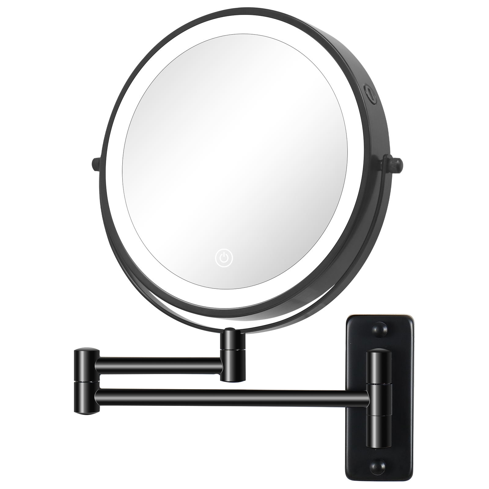 8 Inch Wall-Mounted Makeup Mirror, Double Sided 1x/10x Magnifying Makeup Mirror, 3 Colour Lights Touch Screen Dimmable Bathroom Mirror, 360° Swivel Vanity Mirror Built-In Battery (Black)