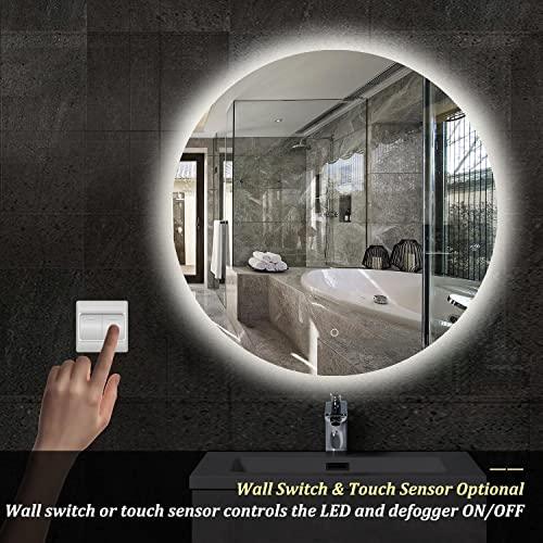 24 Inch Frameless Round Vanity LED Mirror Anti-Fog with Memory Function Buylikepro