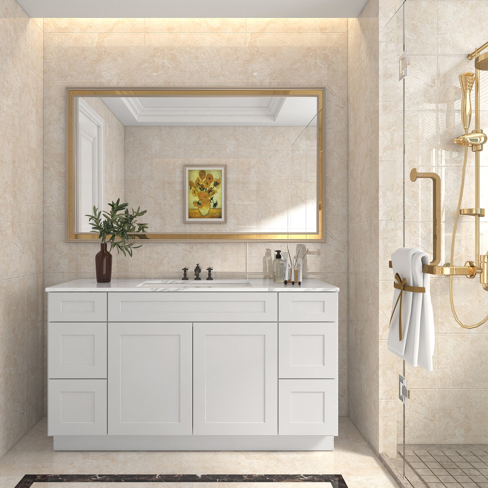 21"D Birch Solid Wood X48"W X 21"D X 34-1/2"H Bath Vanity Sink Drawer Cabinet without Top VDDB48