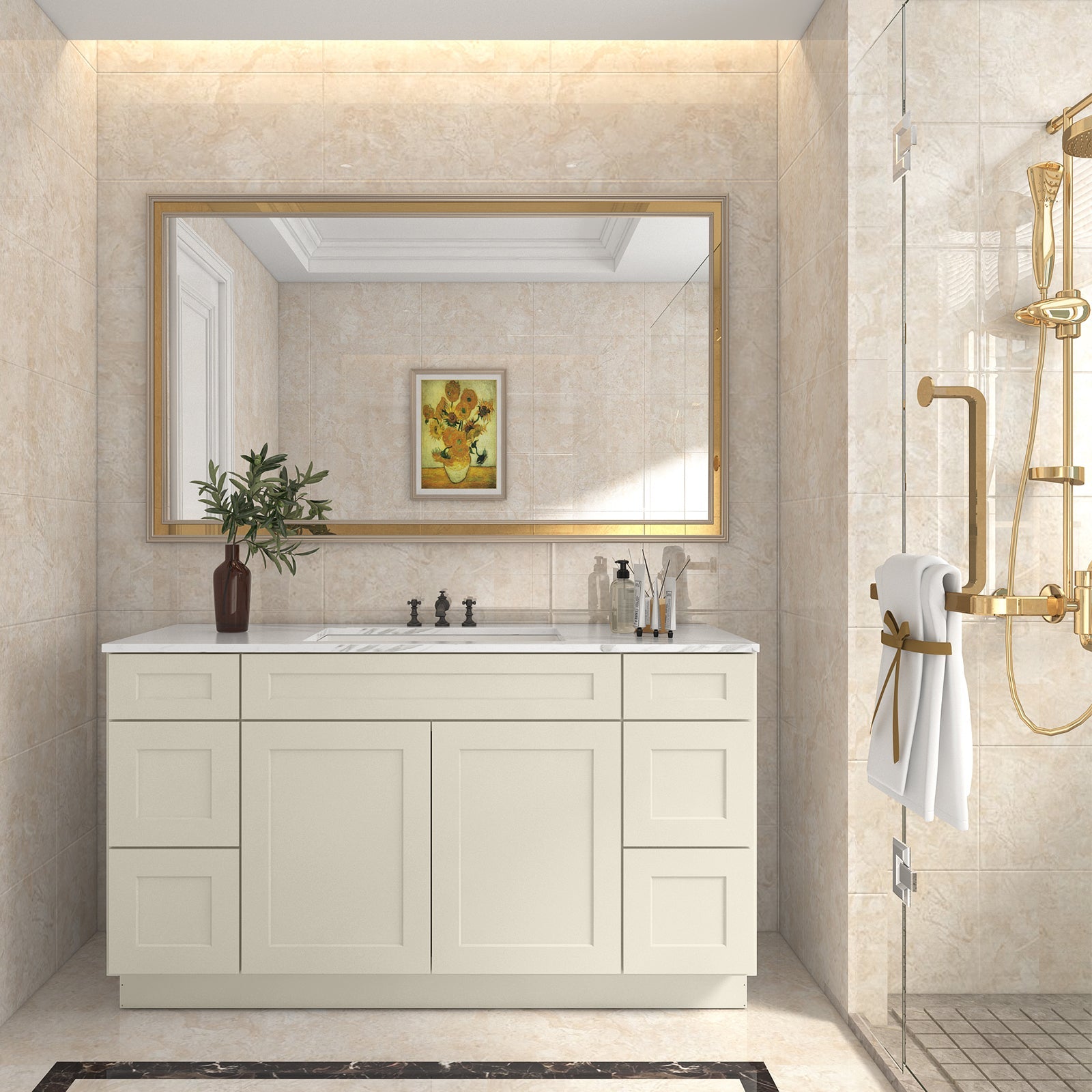 21"D Birch Solid Wood X48"W X 21"D X 34-1/2"H Bath Vanity Sink Drawer Cabinet without Top VDDB48