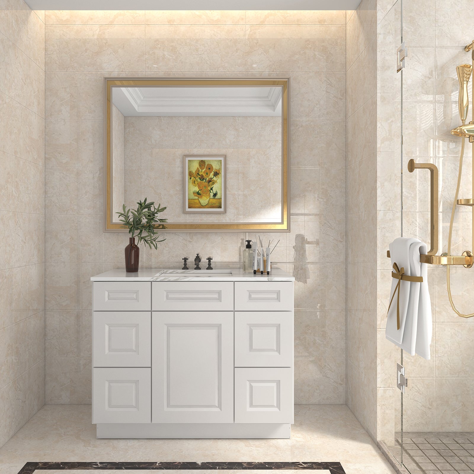 21"D Birch Solid Wood X 42"W X 34-1/2"H Bath Vanity Double Drawer Cabinet without Top VDDB42