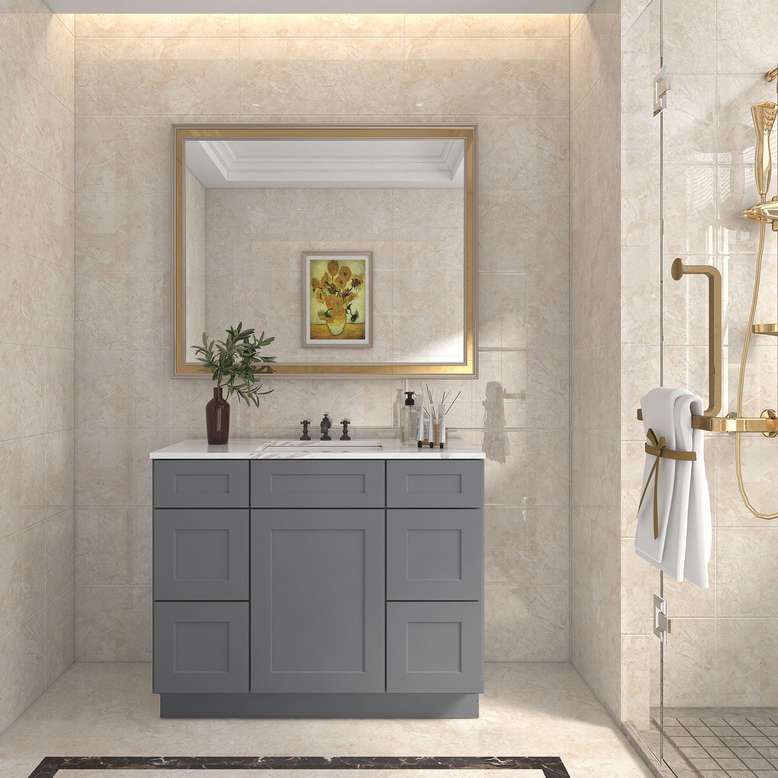 21"D Birch Solid Wood X 42"W X 34-1/2"H Bath Vanity Double Drawer Cabinet without Top VDDB42